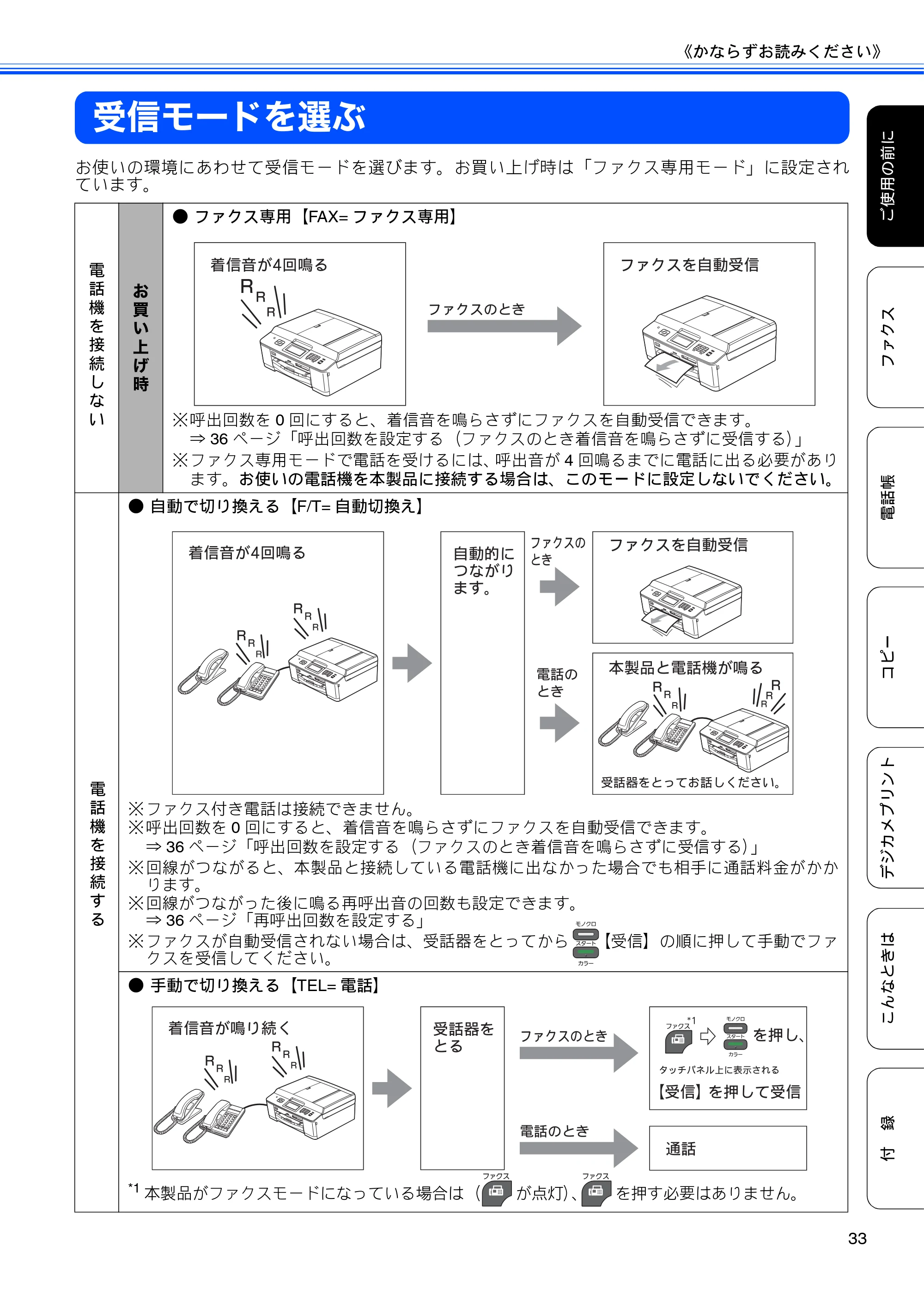 ブラザー MFC-J840N ユーザーズガイド ～基本編～ — 受信モードを選ぶ — 原本ページ — 35ページ