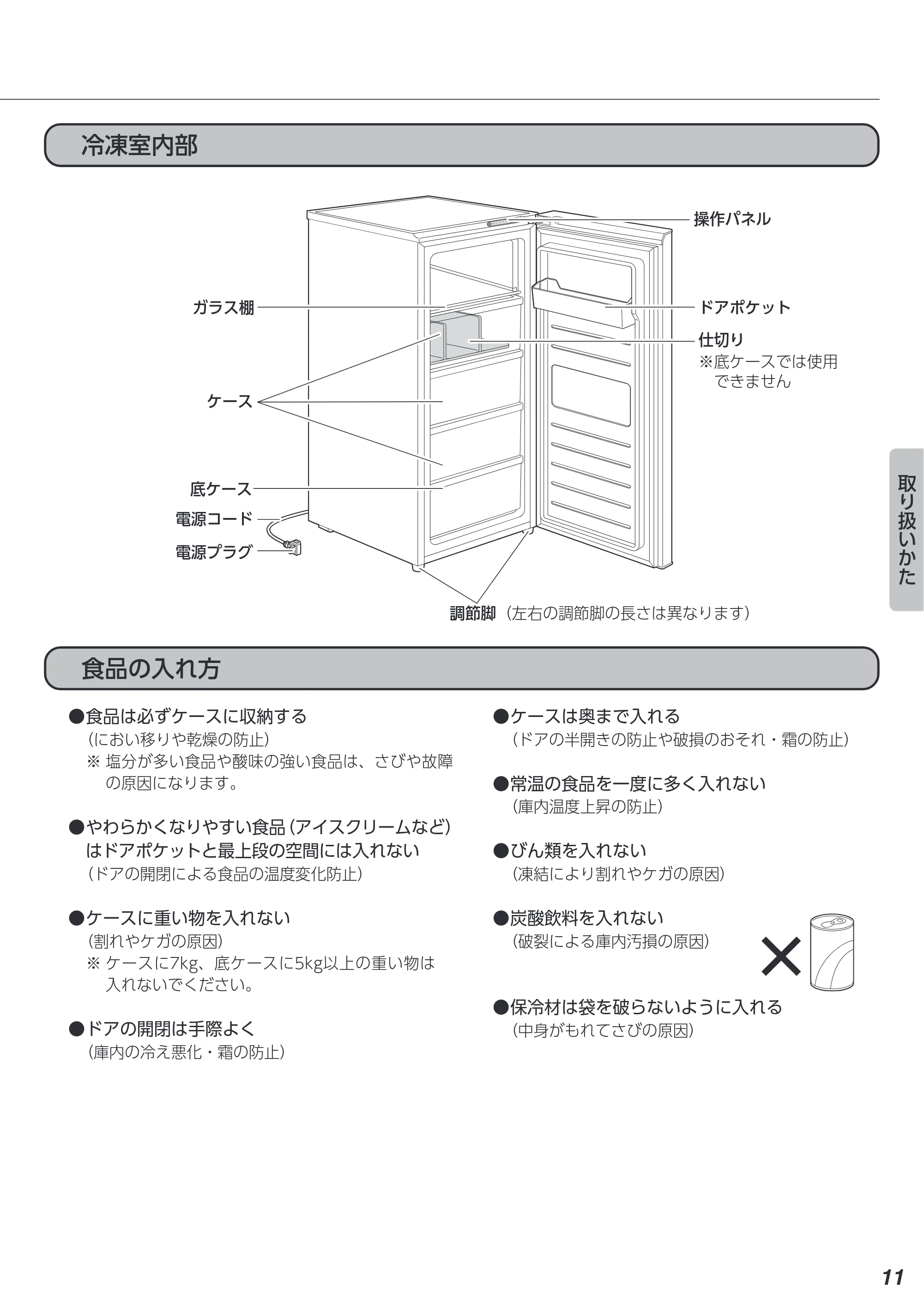 アイリスオーヤマ IUSN-12B 取扱説明書 — 冷凍室内部 — 原本ページ — 11ページ