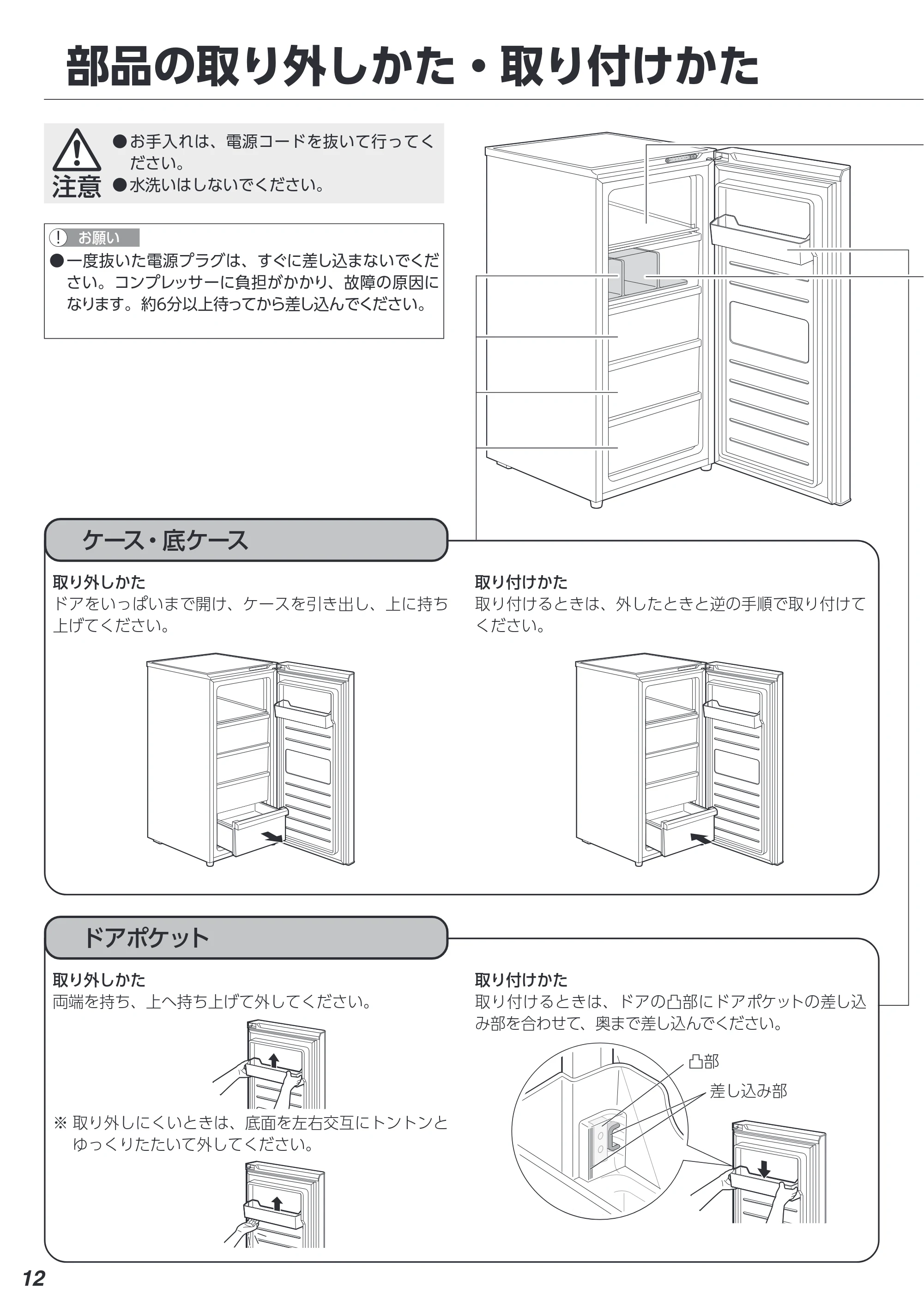 アイリスオーヤマ IUSN-12B 取扱説明書 — 部品の取り外しかた・取り付けかた — 原本ページ — 12ページ