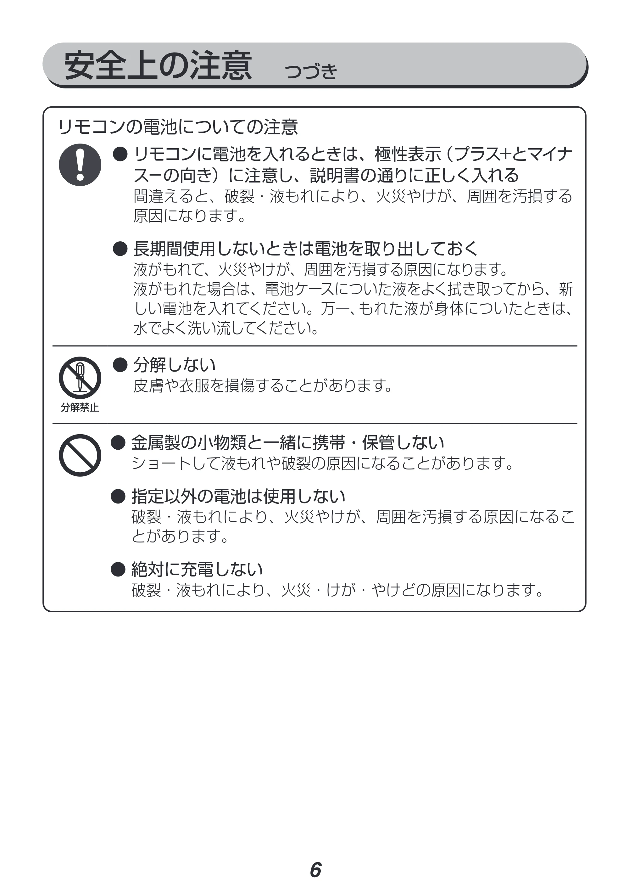 アイリスオーヤマ PCF-SDC152TK 取扱説明書 — 安全上の注意 つづき — 原本ページ — 6ページ