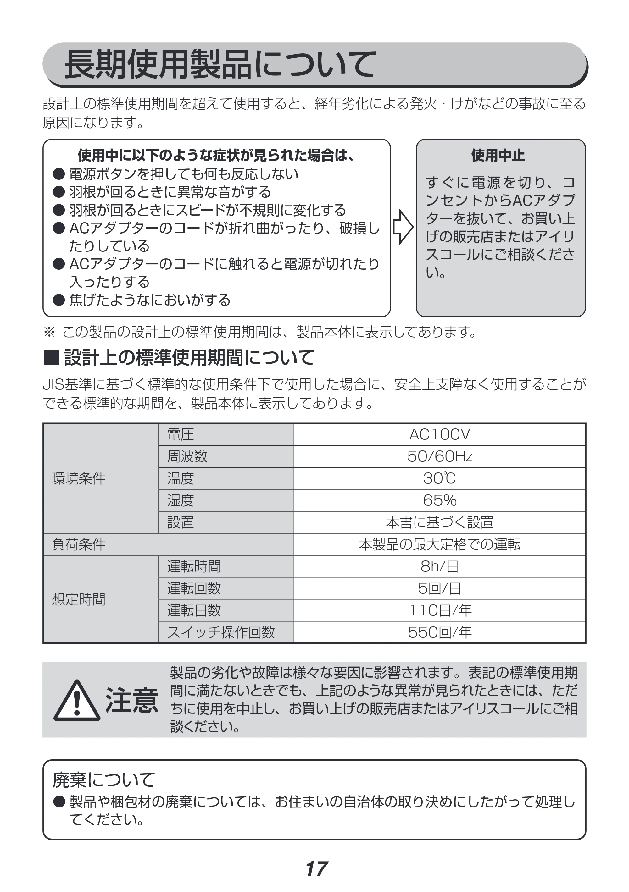 アイリスオーヤマ PCF-SDC152TK 取扱説明書 — 長期使用製品について — 原本ページ — 17ページ