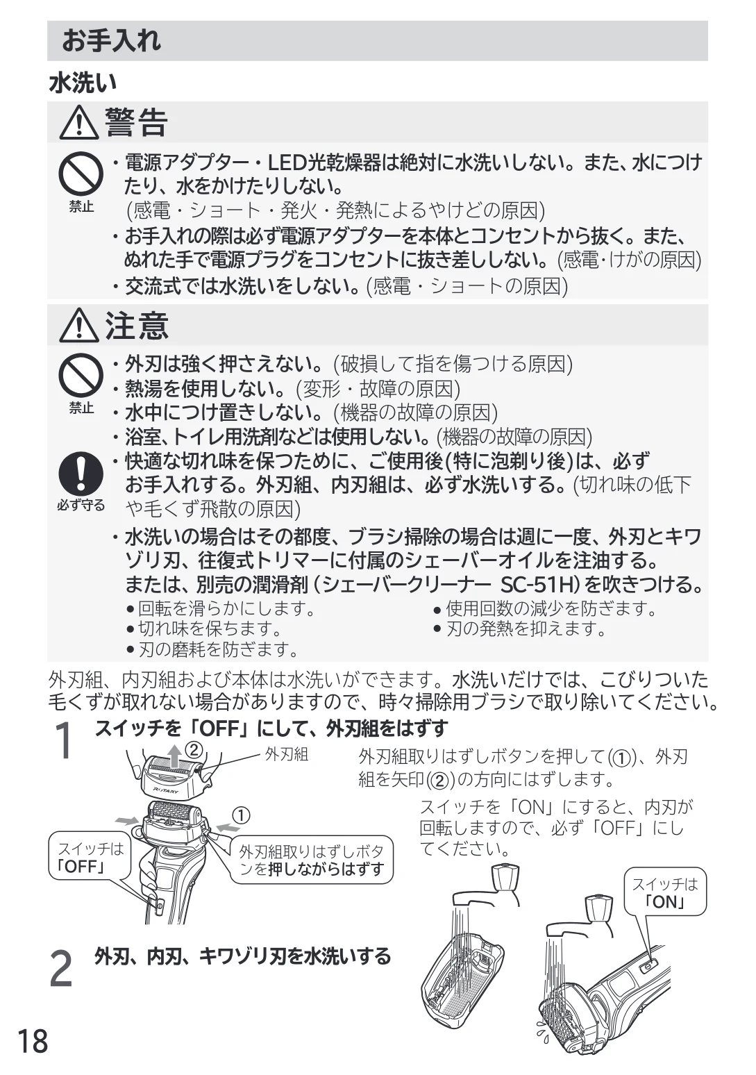 日立 RM-LX7 / RM-LX8D / RM-LX9 取扱説明書 — お手入れ — 図版 18-1 — 18ページ