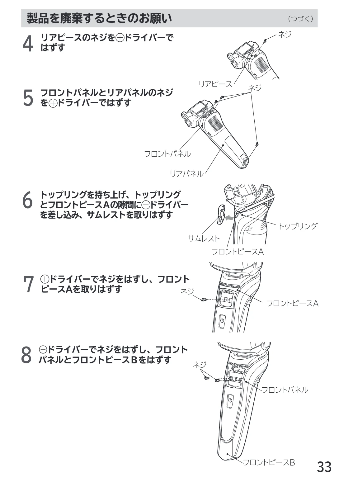 日立 RM-LX7 / RM-LX8D / RM-LX9 取扱説明書 — 製品を廃棄するときのお願い — 図版 33-1 — 33ページ