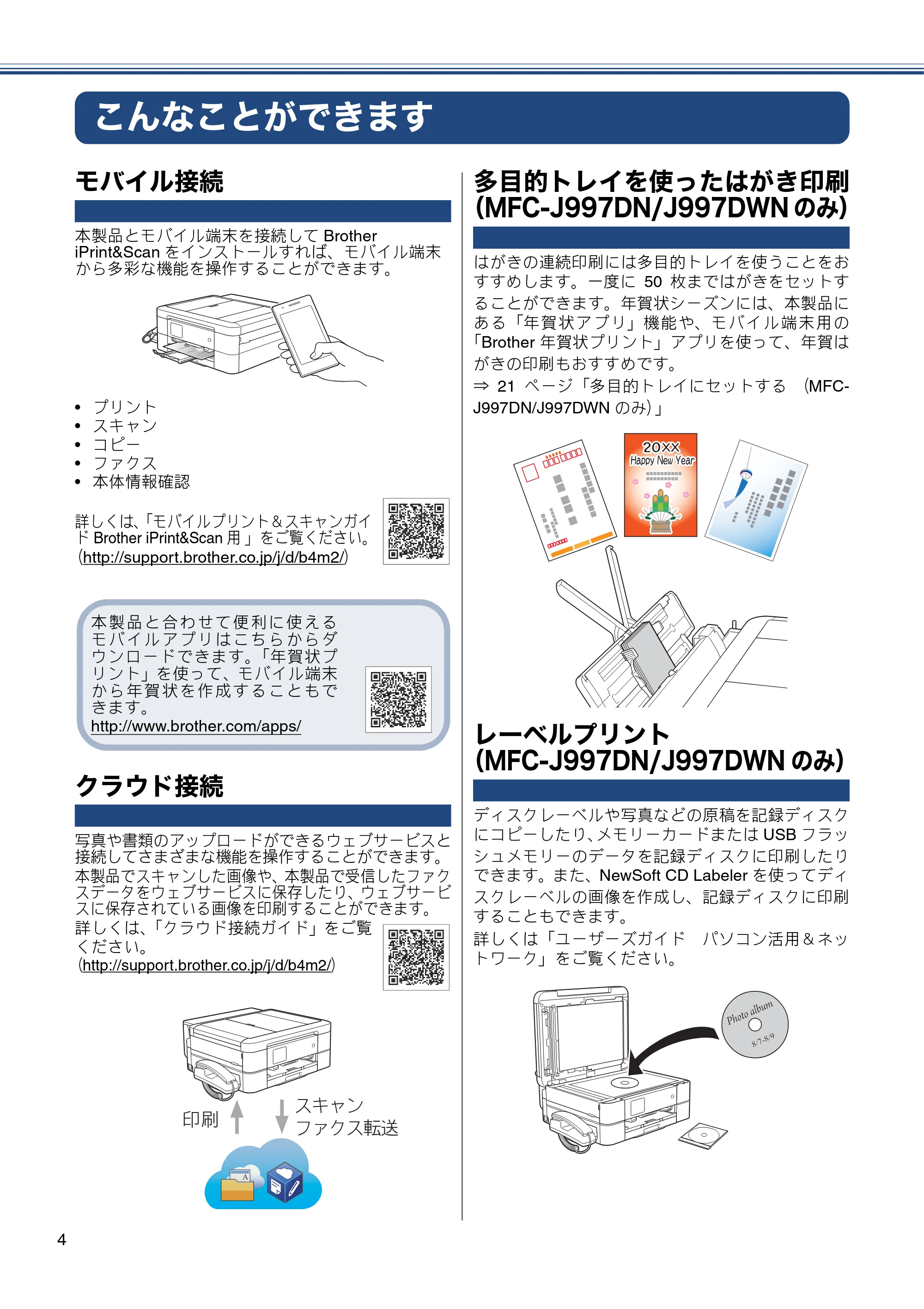 ブラザー MFC-J997DN / MFC-J997DWN / MFC-J737DN / MFC-J737DWN ユーザーズガイド ～基本編～ — こんなことができます — 原本ページ — 4ページ