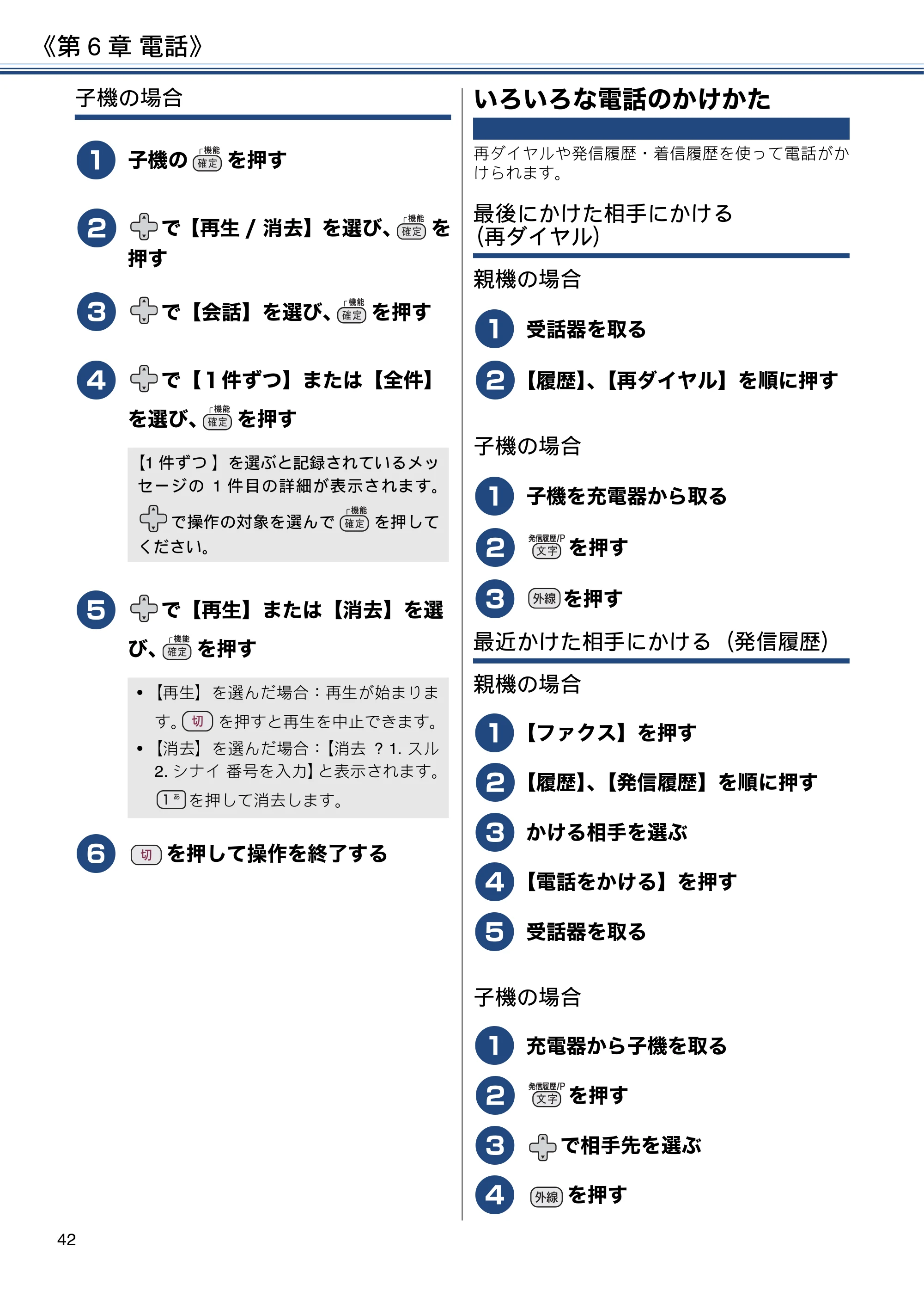ブラザー MFC-J997DN / MFC-J997DWN / MFC-J737DN / MFC-J737DWN ユーザーズガイド ～基本編～ — いろいろな電話のかけかた — 原本ページ — 42ページ
