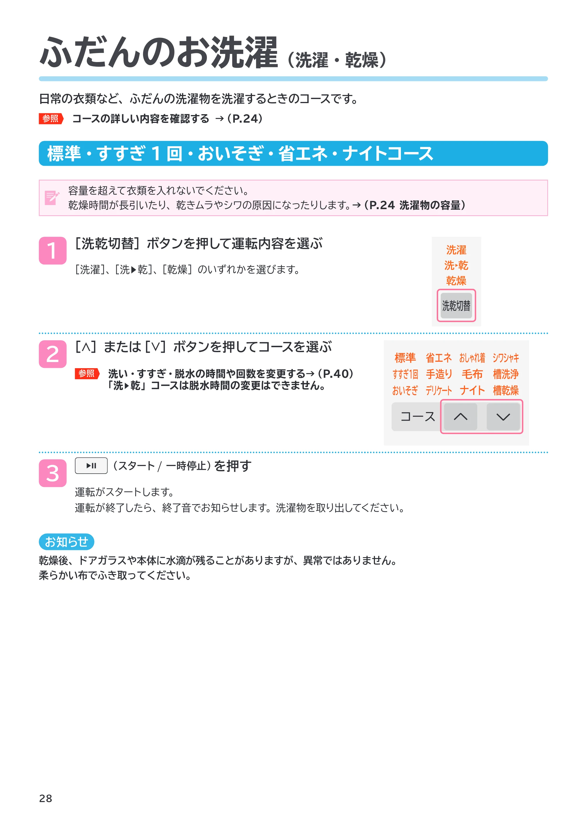 日立 BD-SVX120PL / BD-SVX120PR 取扱説明書 — ふだんのお洗濯(洗濯・乾燥) — 原本ページ — 28ページ