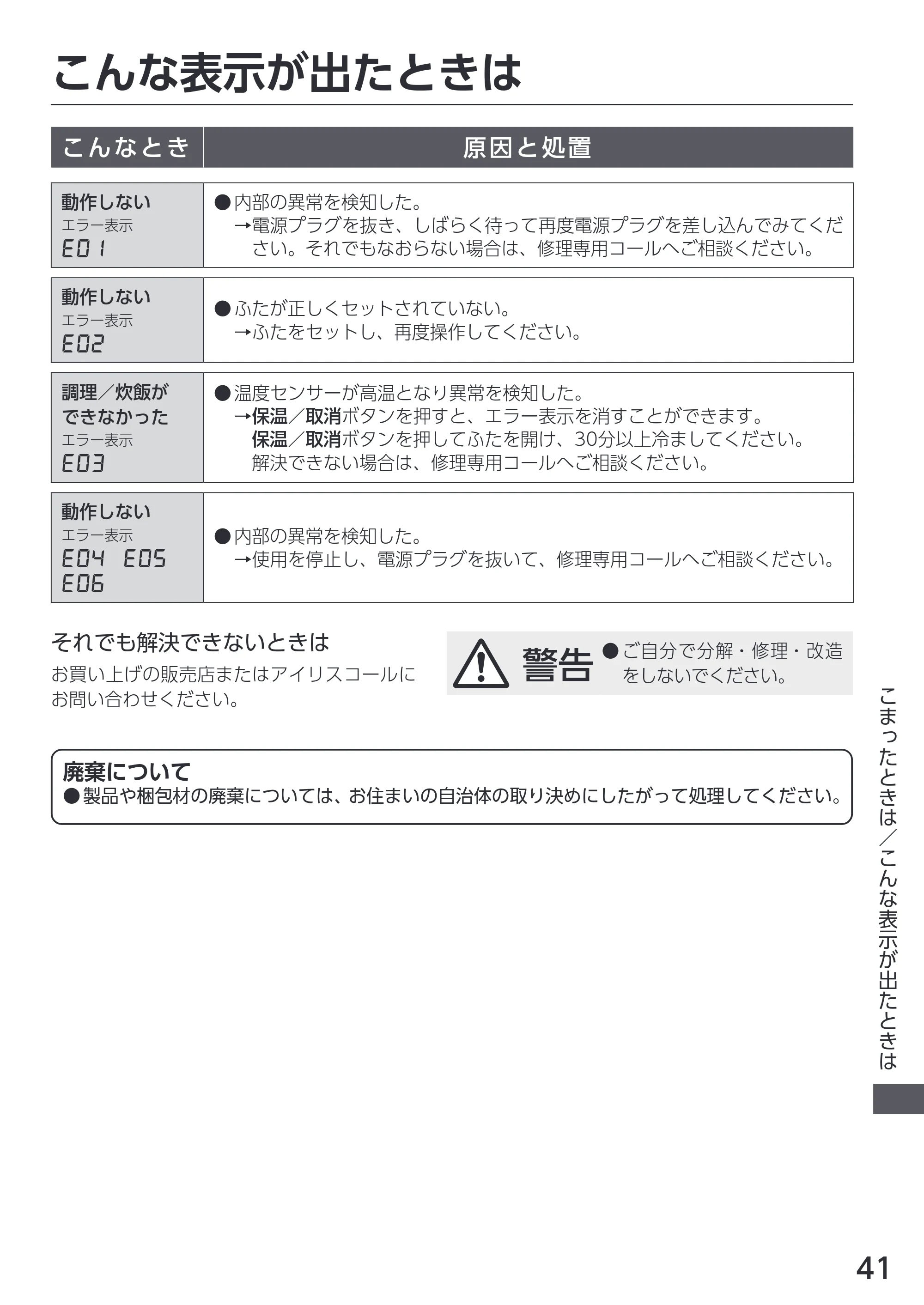 アイリスオーヤマ KPC-REMA3 取扱説明書 — 原本ページ — 41ページ