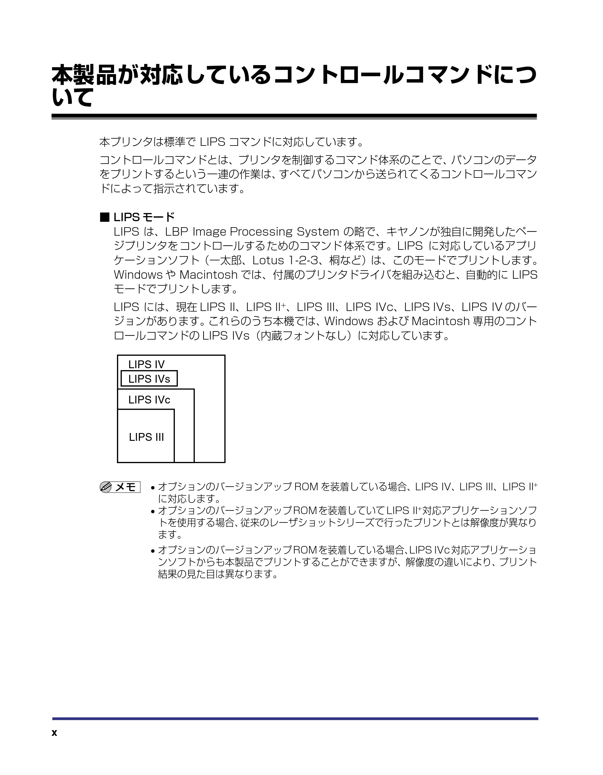 キヤノン LBP5500 LIPS機能ガイド 2006年5月25日更新 （PDF形式／3.21Mバイト） — 本製品が対応しているコントロールコマンドについて — 原本ページ — 12ページ