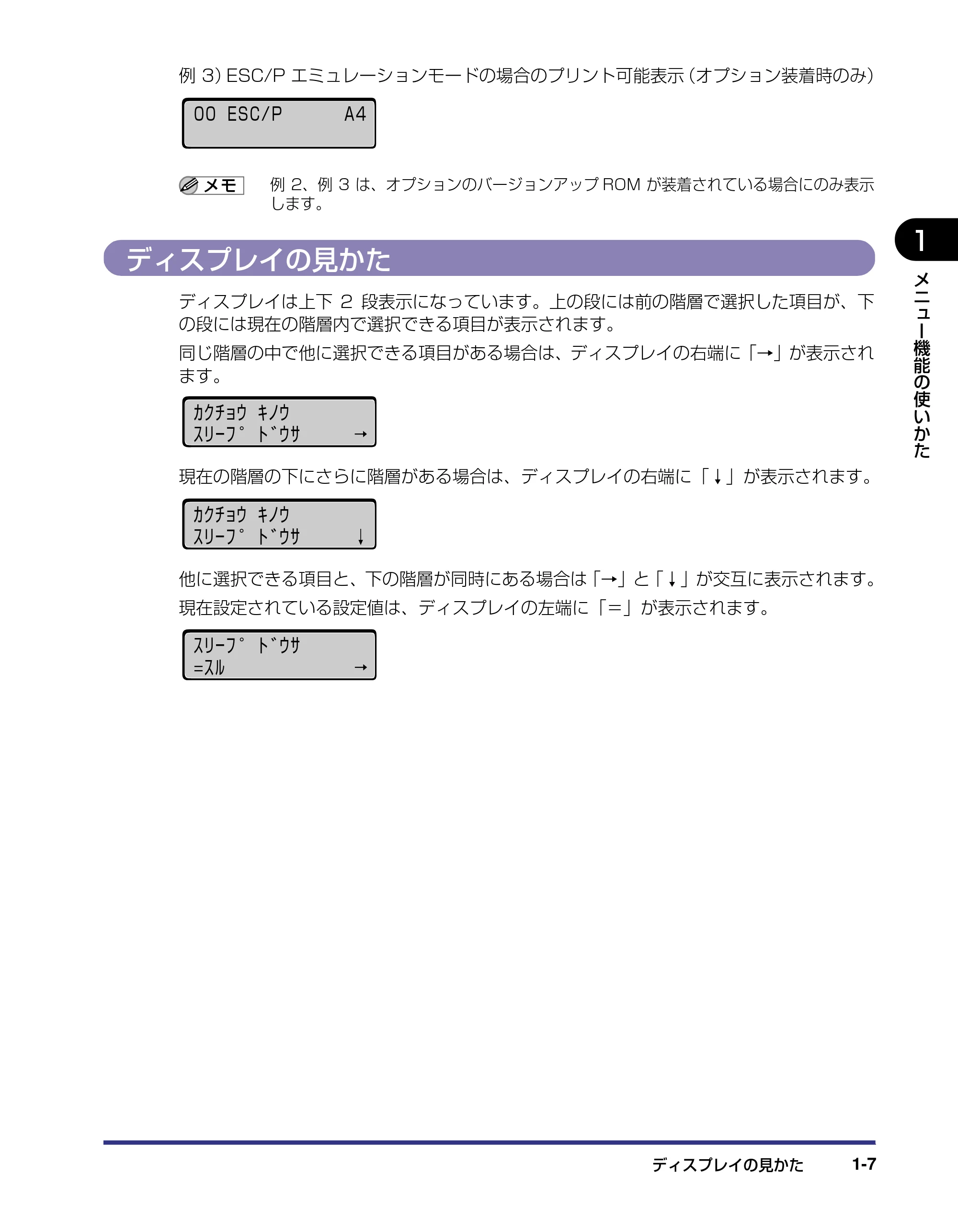 キヤノン LBP5500 LIPS機能ガイド 2006年5月25日更新 （PDF形式／3.21Mバイト） — ディスプレイの見かた — 原本ページ — 21ページ