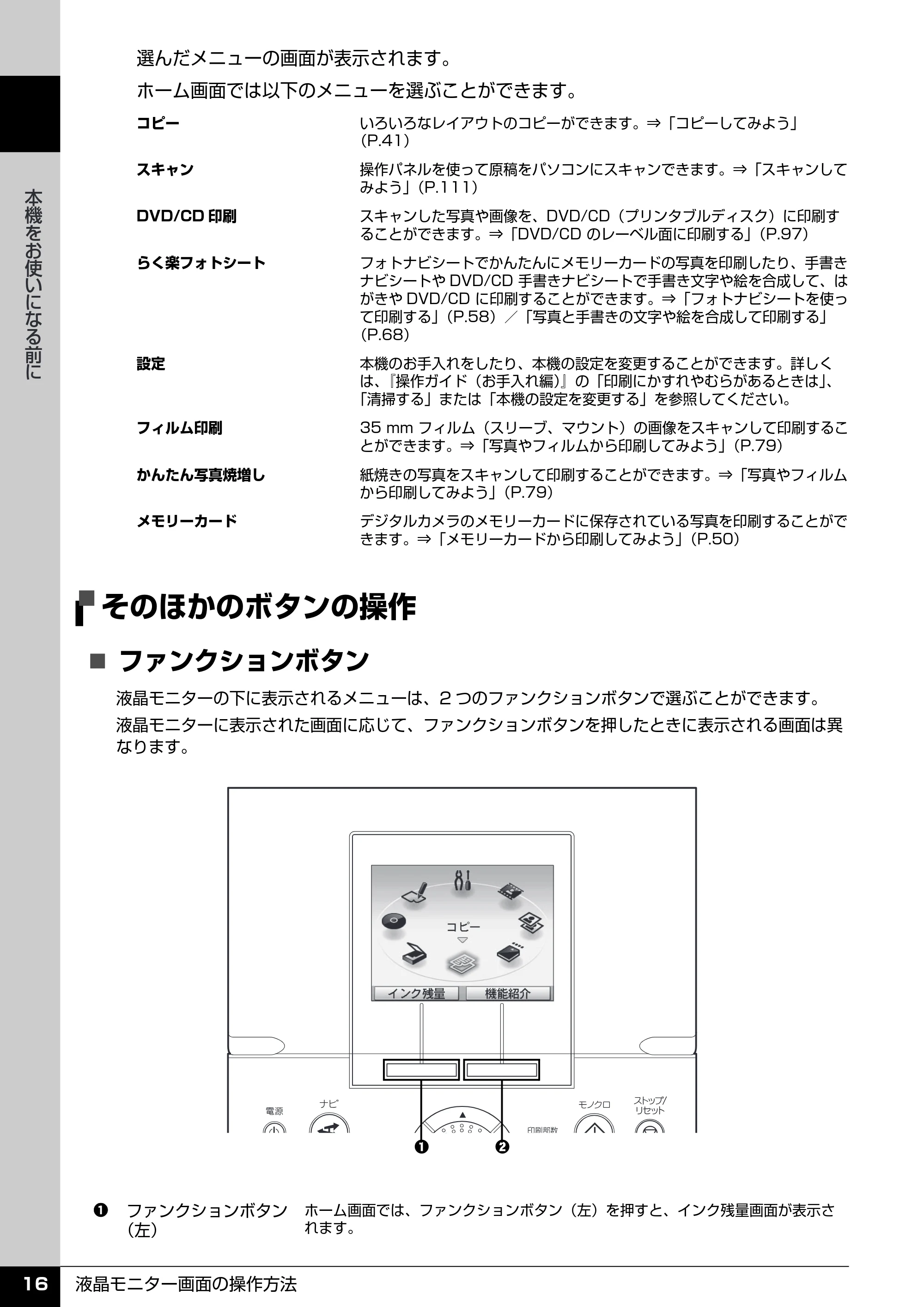 キヤノン PIXUS MP970 操作ガイド（本体操作編） （PDF形式／11.69Mバイト） — そのほかのボタンの操作 — 原本ページ — 18ページ