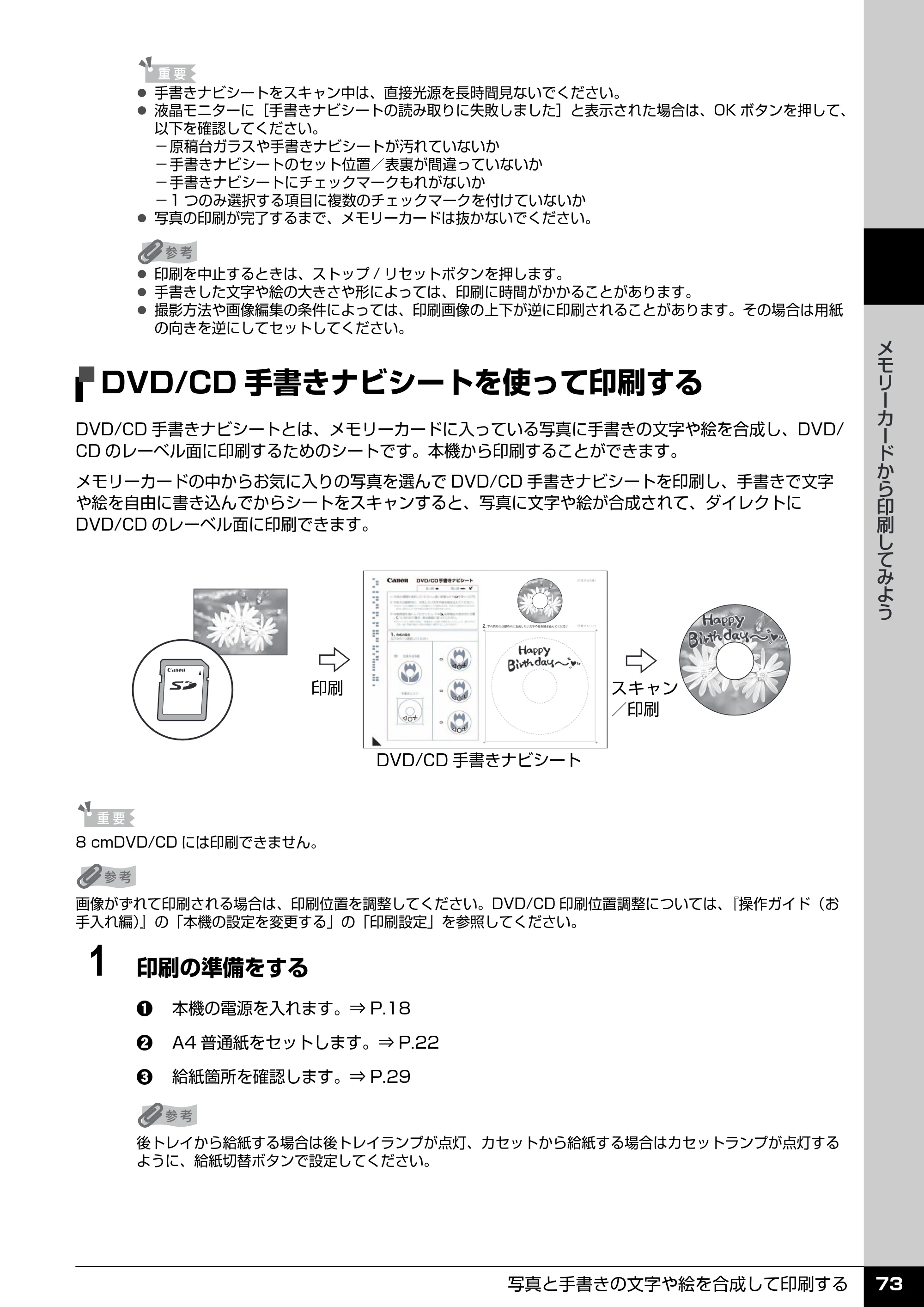 キヤノン PIXUS MP970 操作ガイド（本体操作編） （PDF形式／11.69Mバイト） — DVD/CD手書きナビシートを使って印刷する — 原本ページ — 75ページ