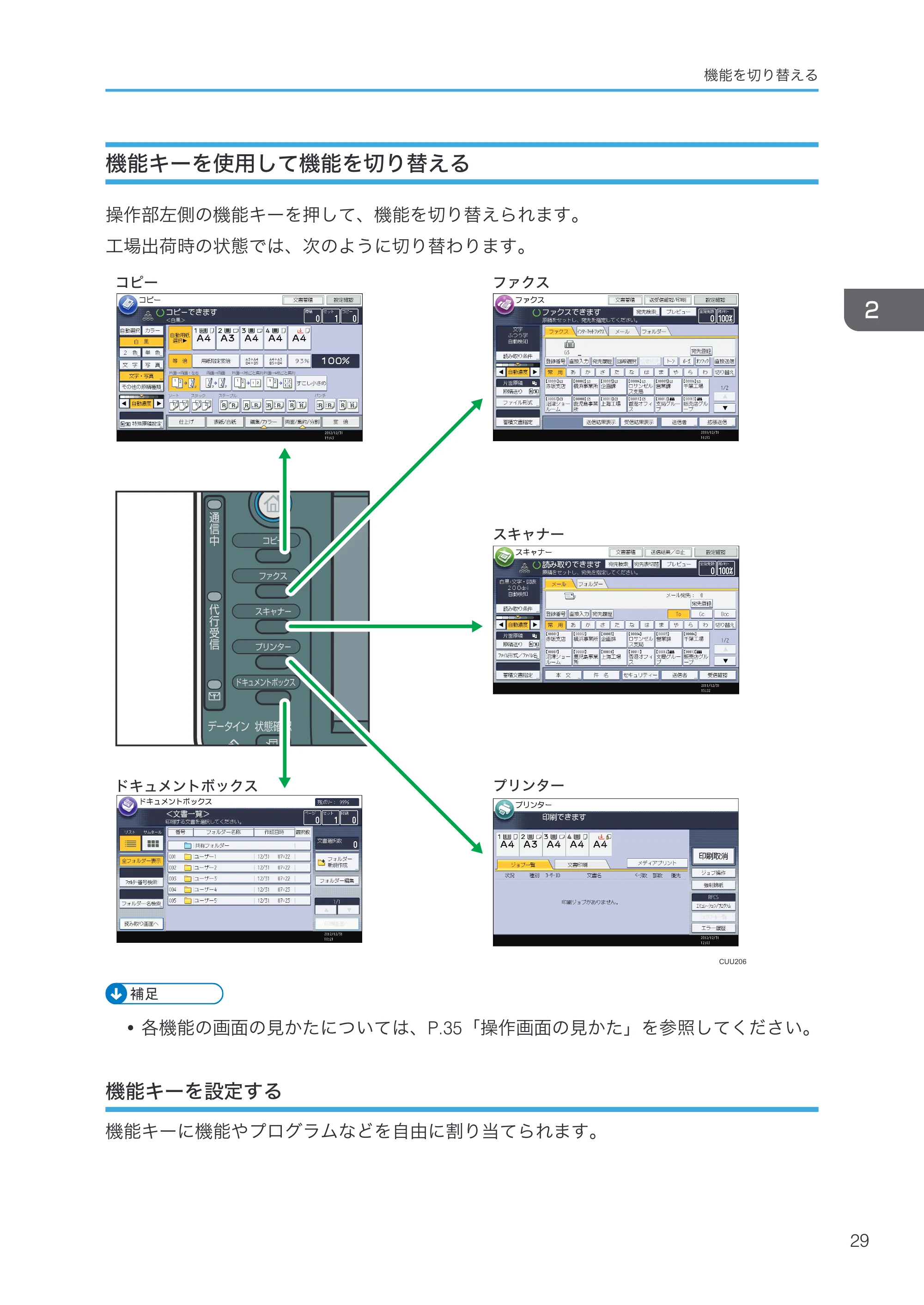 リコー RICOH MP C8002/C6502 本機のご利用にあたって — 機能キーを使用して機能を切り替える — 原本ページ — 31ページ
