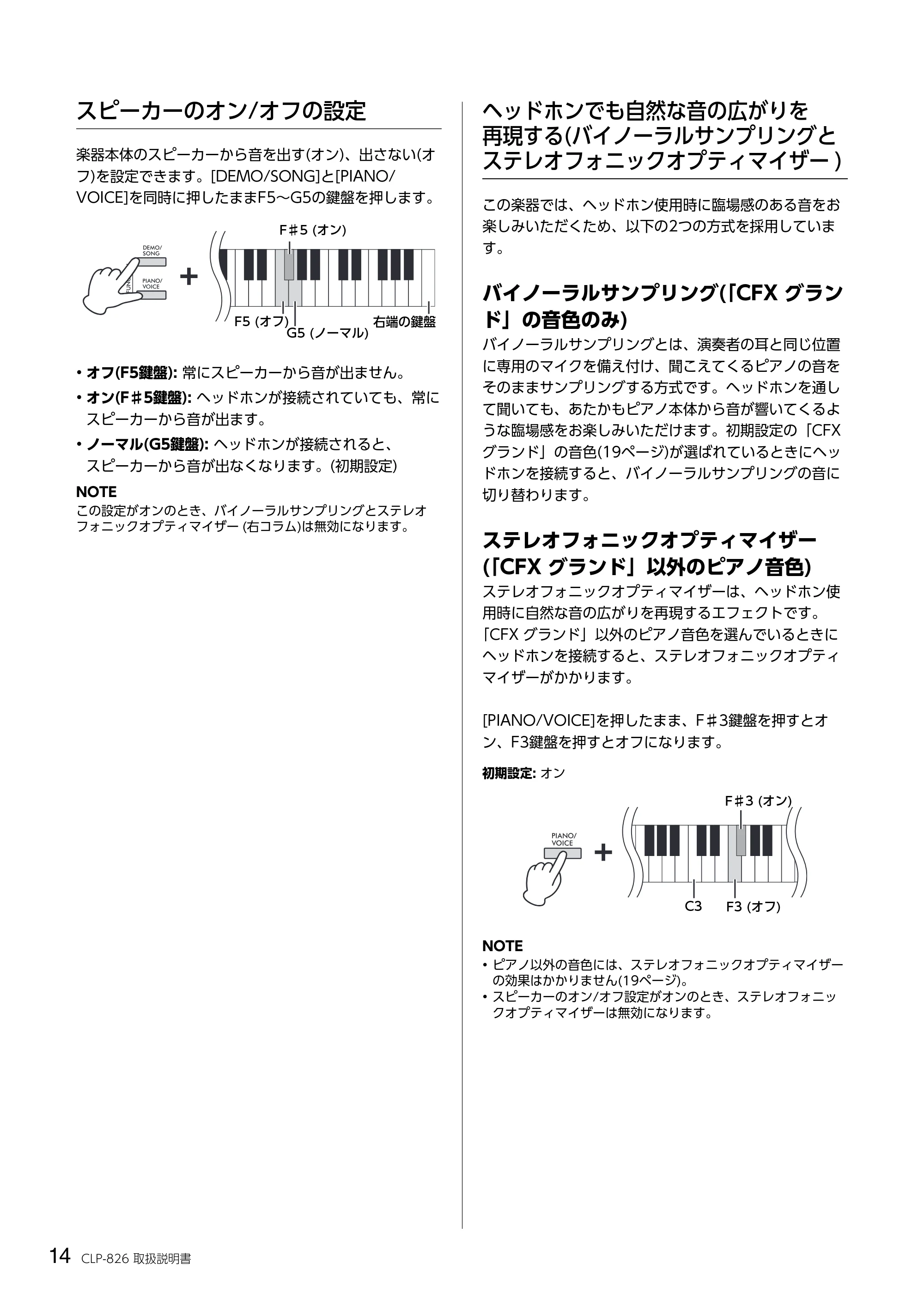 ヤマハ CLP-826 CLP-826 取扱説明書 — スピーカーのオン/オフの設定 — 原本ページ — 14ページ