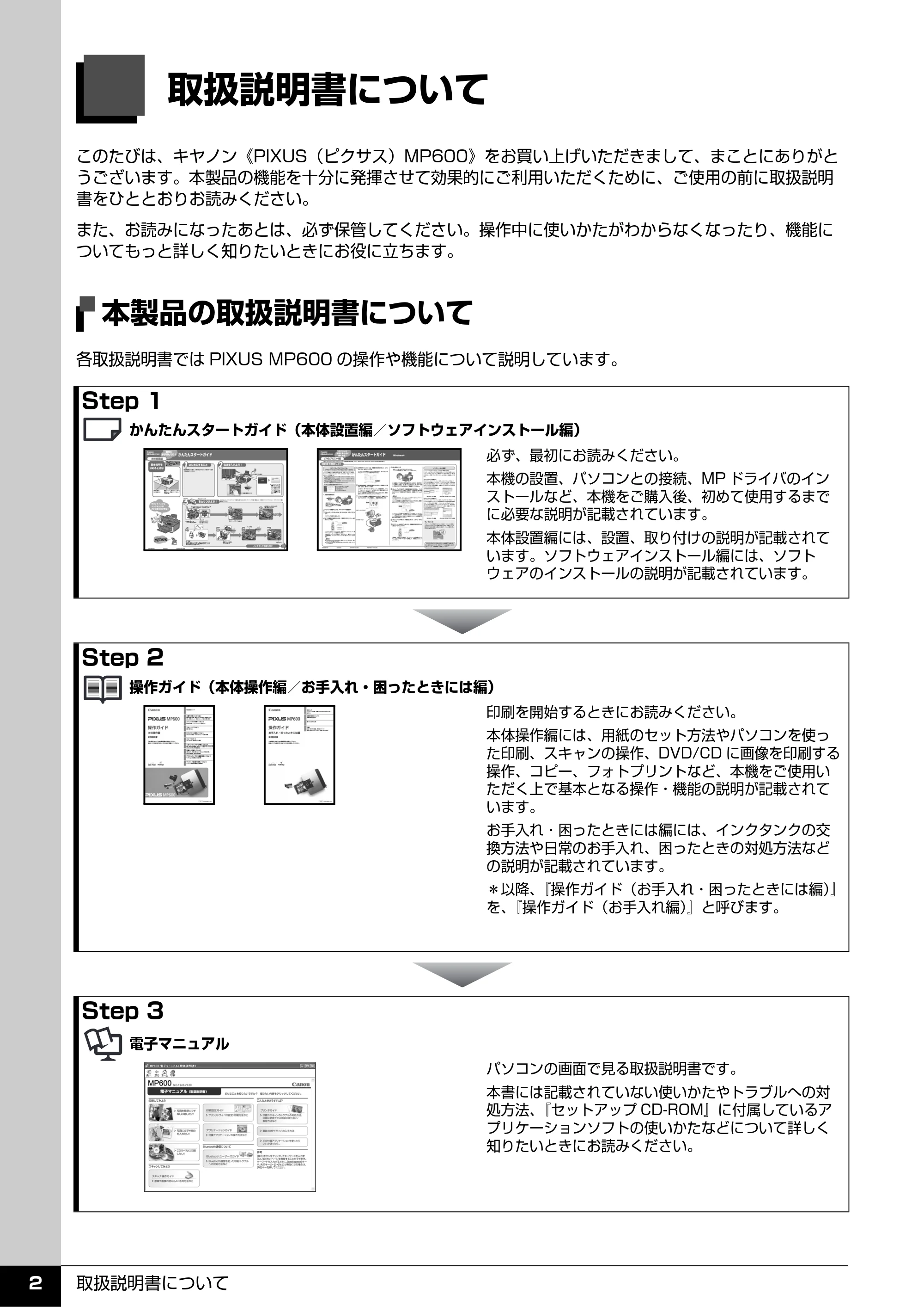 キヤノン PIXUS MP600 操作ガイド（本体操作編） （PDF形式／5.85Mバイト） — 取扱説明書について — 原本ページ — 4ページ