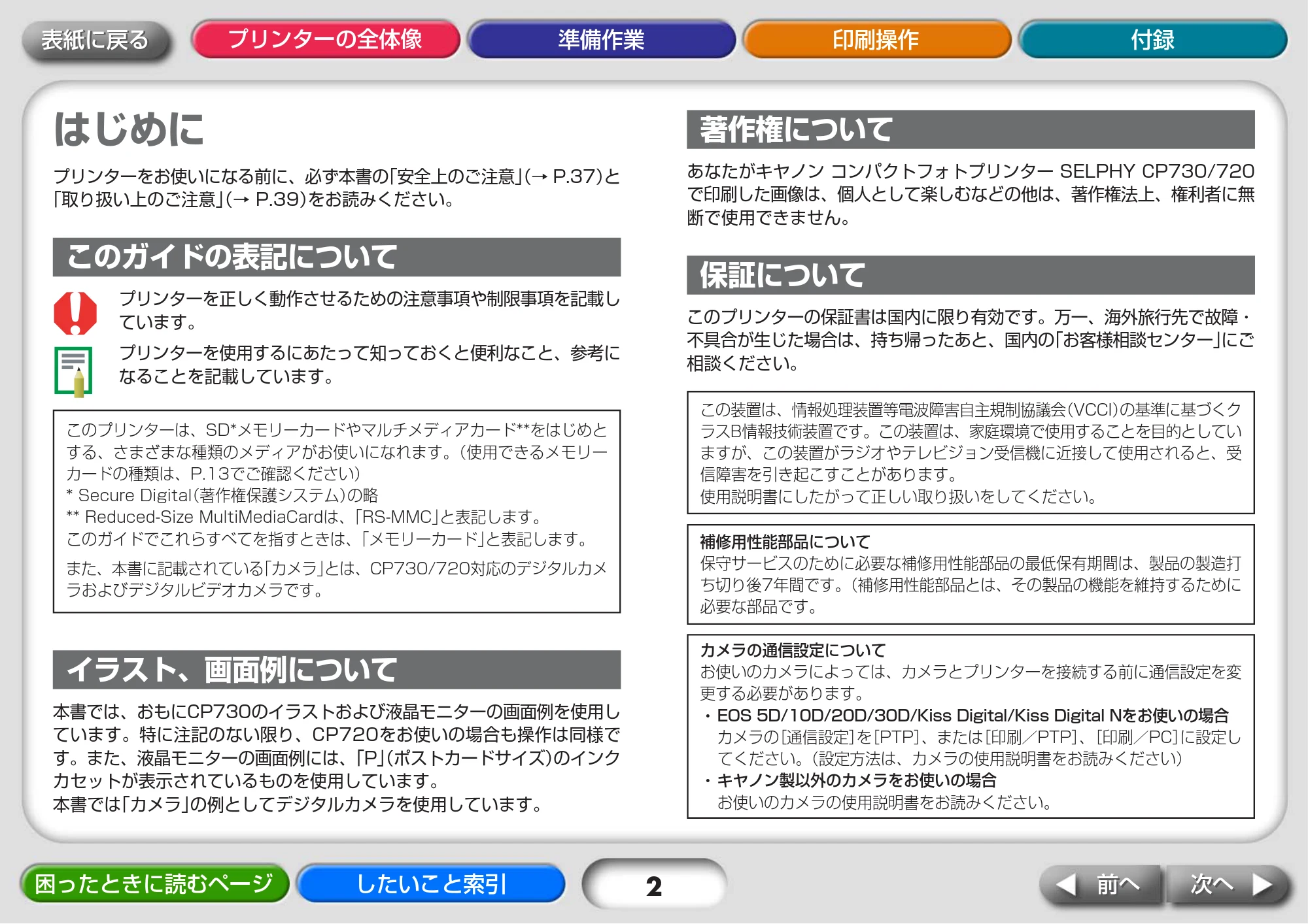 キヤノン SELPHY CP730/CP720 プリンターユーザーガイド (Windows版) (PDF形式/2.99Mバイト) — はじめに — 原本ページ — 2ページ