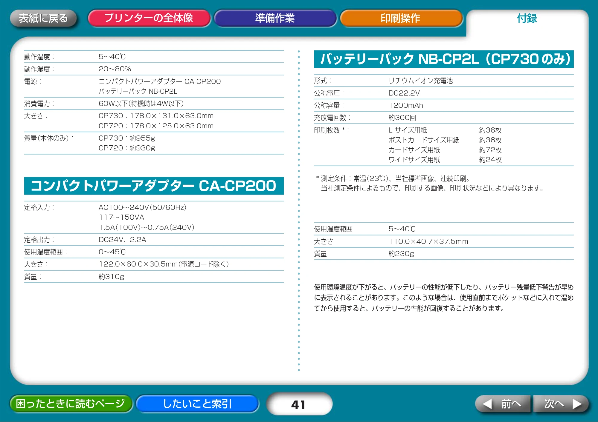 キヤノン SELPHY CP730/CP720 プリンターユーザーガイド (Windows版) (PDF形式/2.99Mバイト) — コンパクトパワーアダプター CA-CP200 — 原本ページ — 41ページ