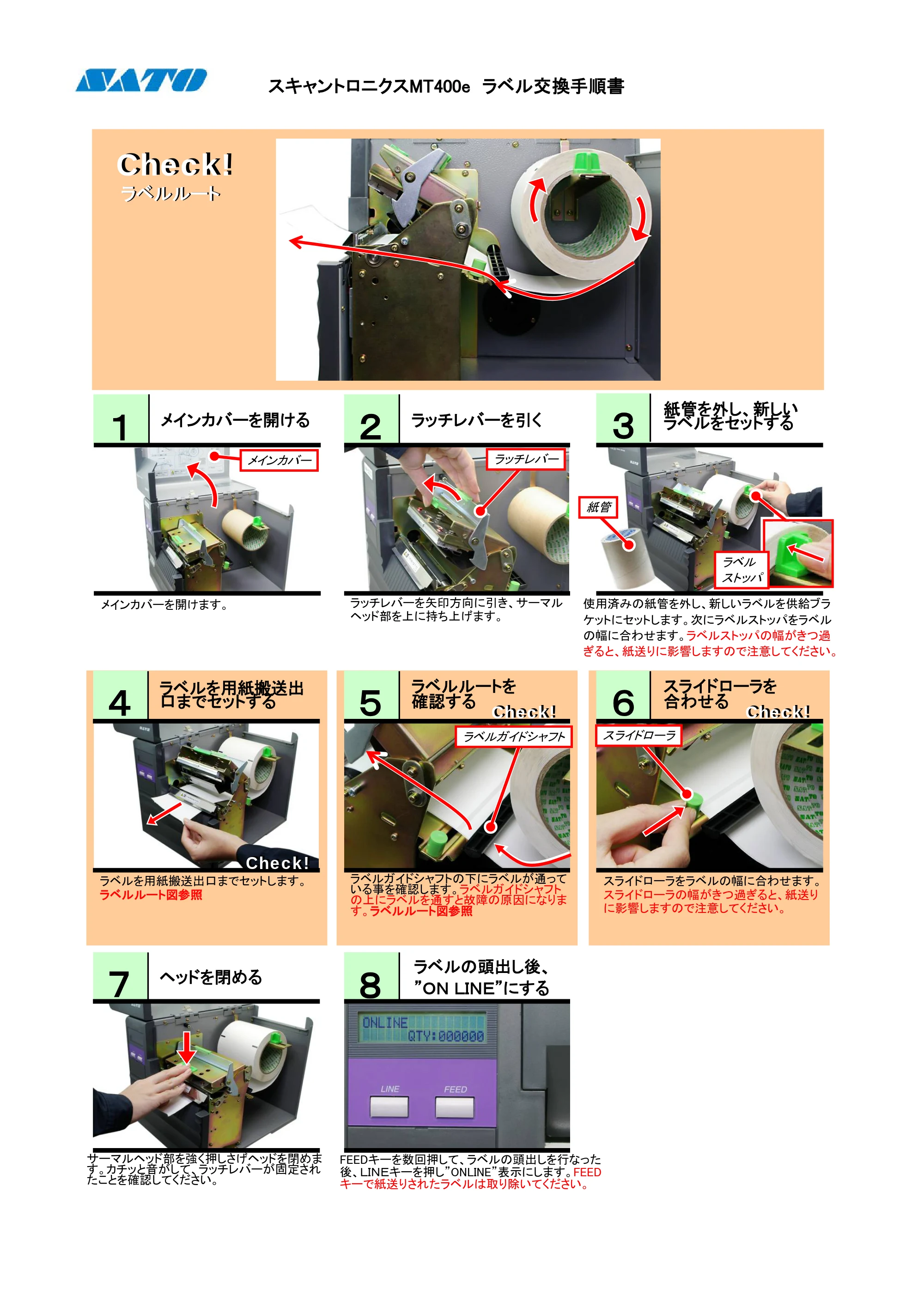 サトー MT400e / 410e PDFを見る — ラベル交換手順 — 原本ページ — 1ページ