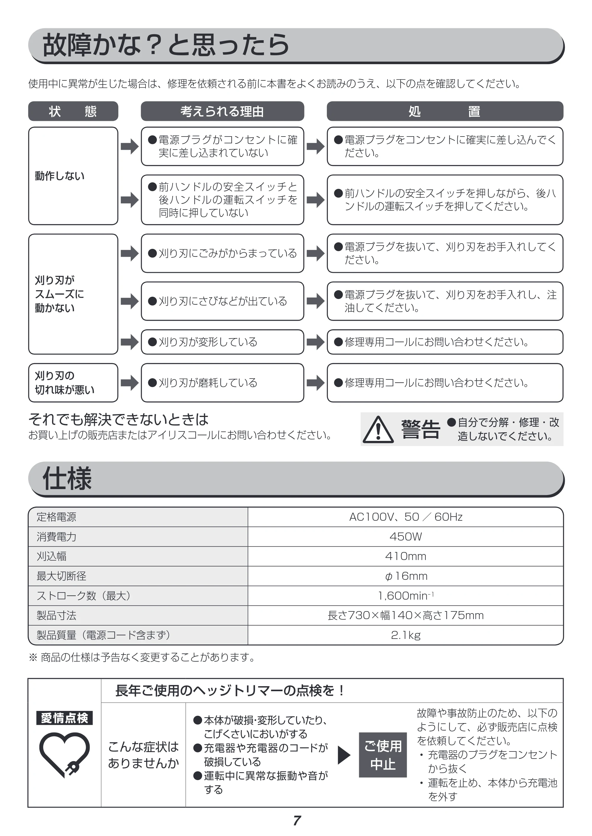 アイリスオーヤマ AHT450 取扱説明書 — 原本ページ — 7ページ