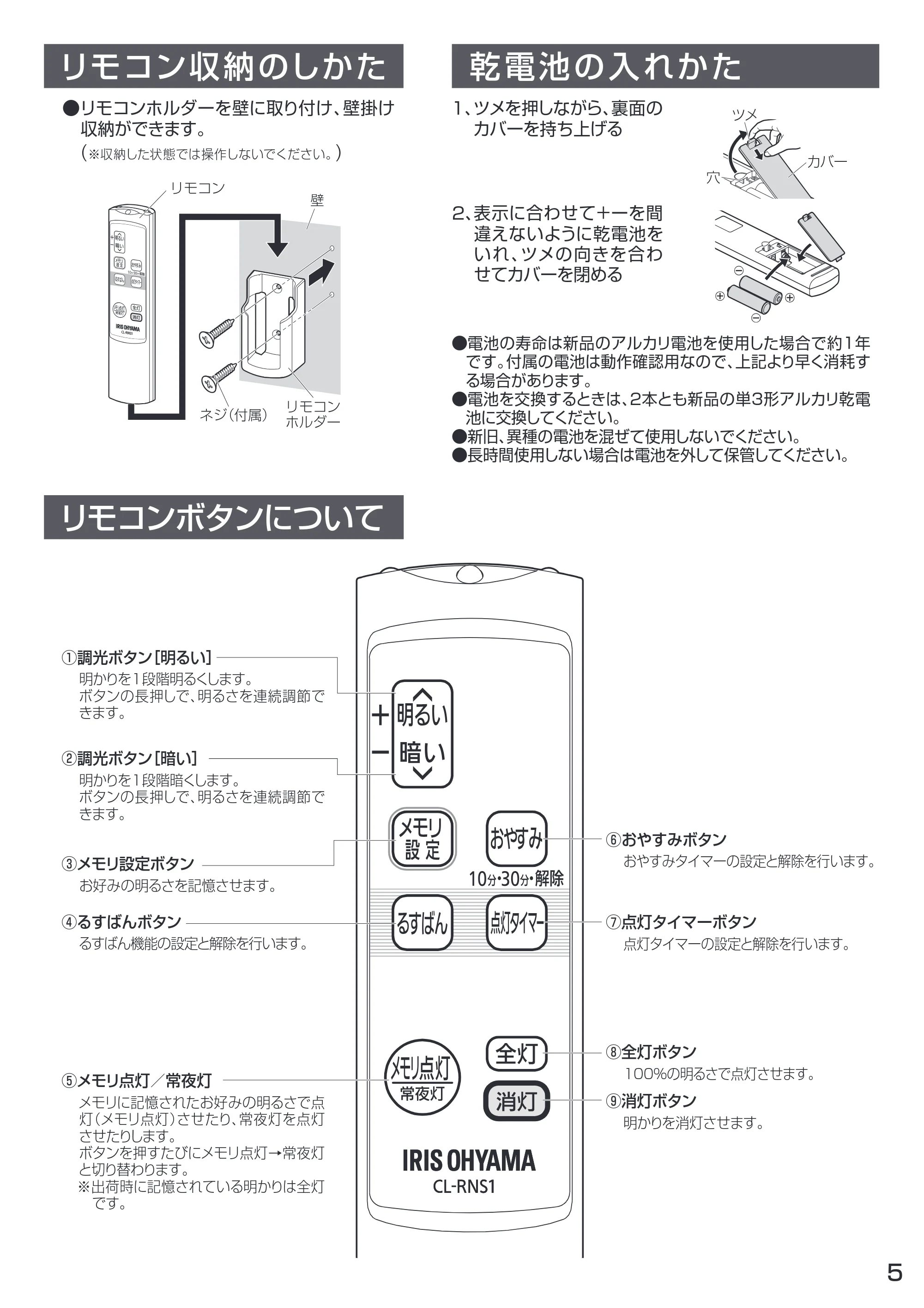アイリスオーヤマ CL8D-WF1 取扱説明書 — 原本ページ — 5ページ
