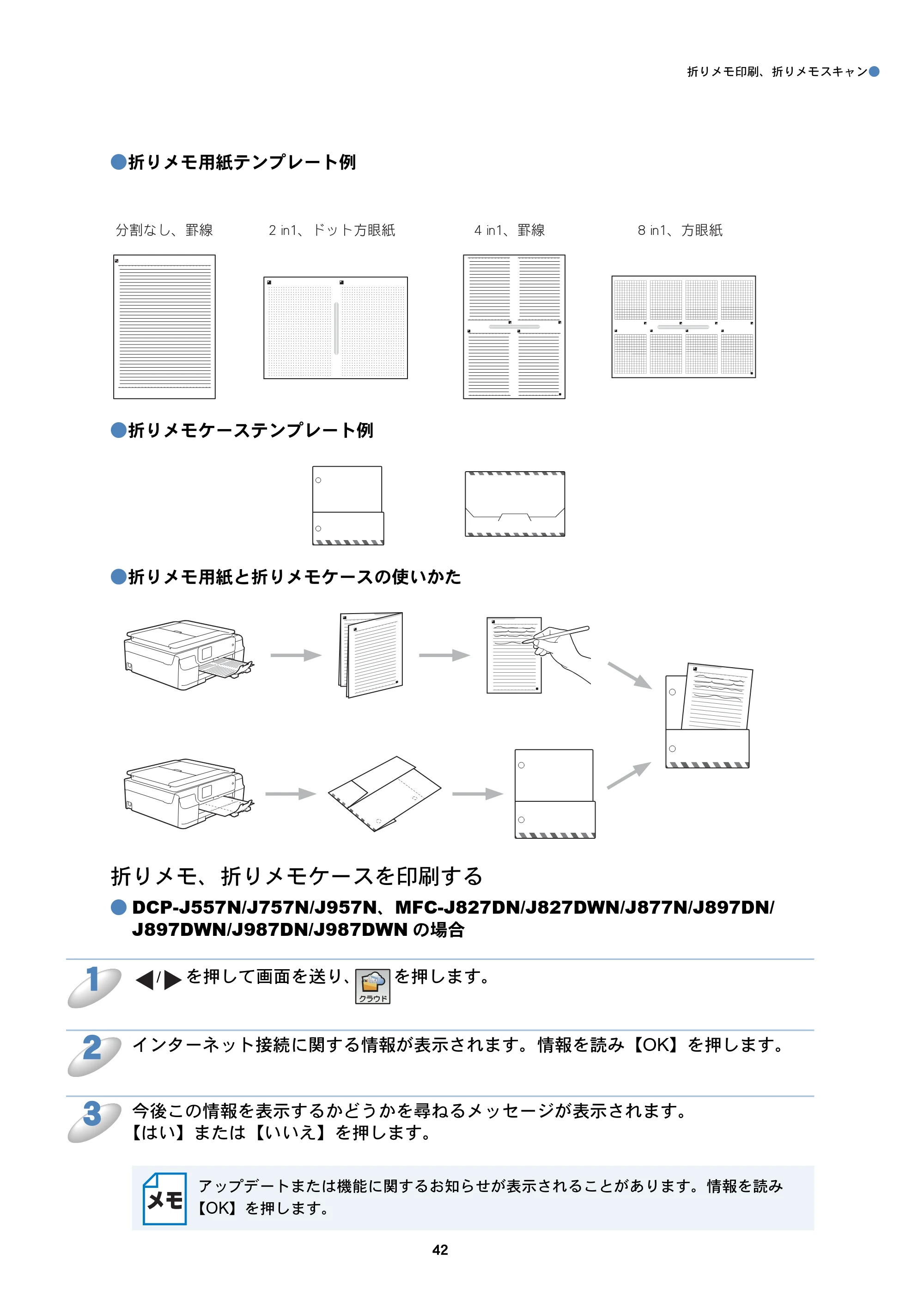 ブラザー DCP-J557N / DCP-J757N / DCP-J957N クラウド接続ガイド — 折りメモ、折りメモケースを印刷する — 原本ページ — 42ページ