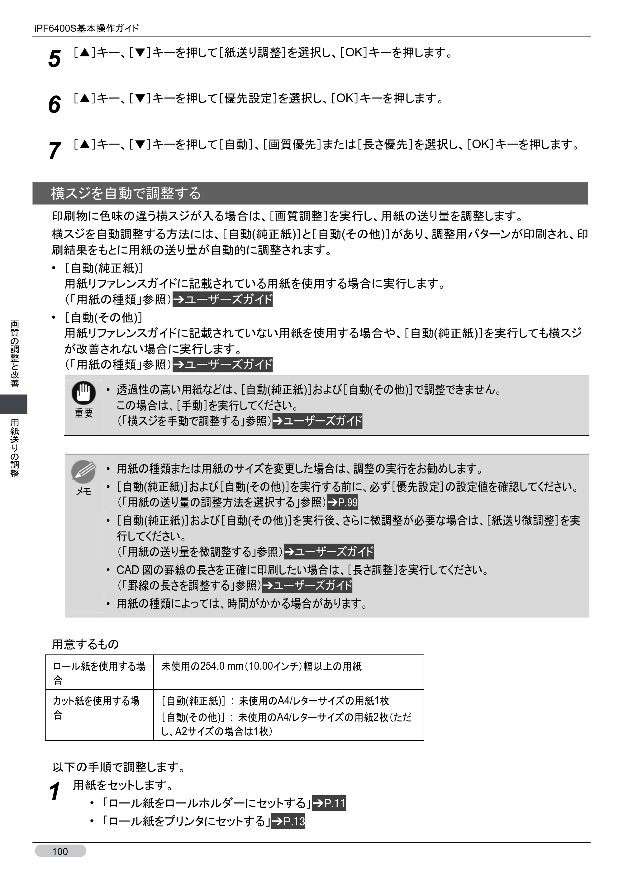 キヤノン iPF6400S 基本操作ガイド （PDF形式／12.03Mバイト） — 原本ページ — 100ページ