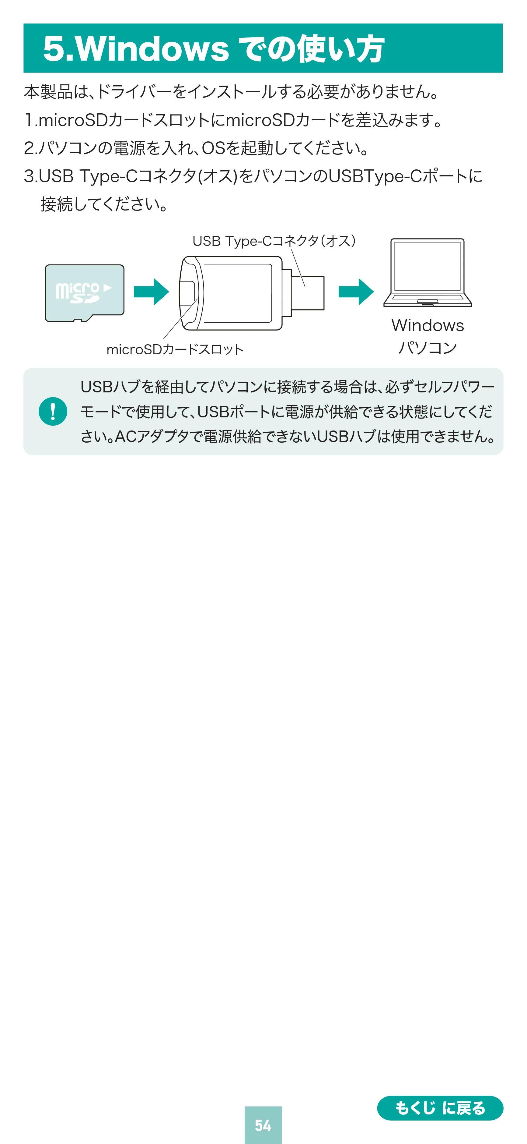 サンワサプライ 400-ADR443 / 400-ADR443P / 400-ADR443W 取扱説明書 — 5.Windows での使い方 — 原本ページ — 54ページ