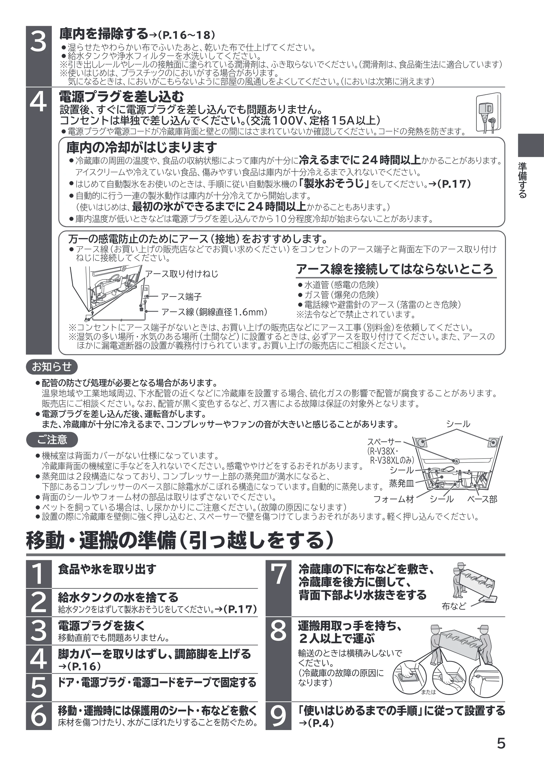 日立 R-V38X / R-V38XL / R-V32X 取扱説明書 — 庫内を掃除する→(P.16~18) — 図版 5-1 — 5ページ