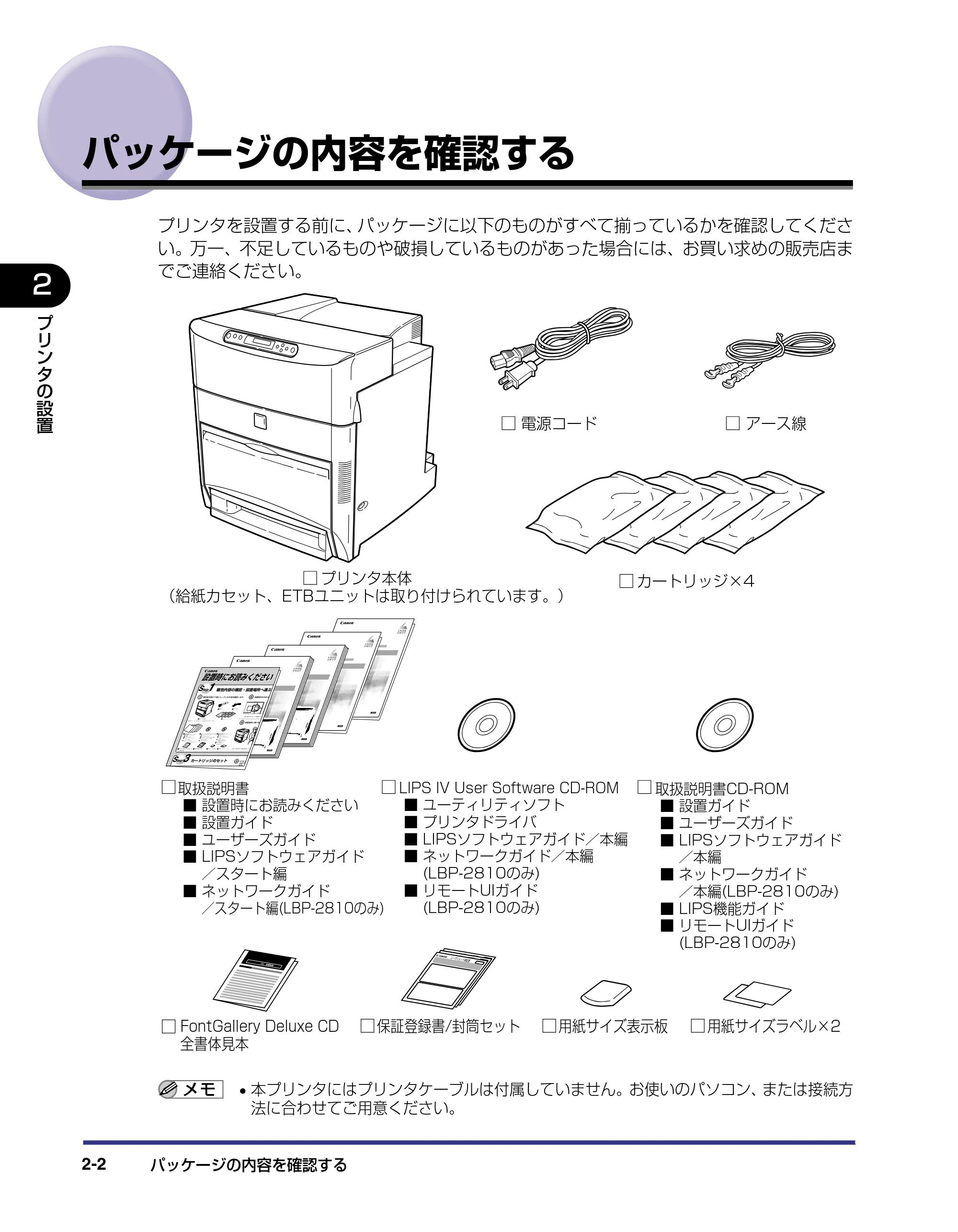 キヤノン LBP-2710 設置ガイド (PDF形式/4.41Mバイト) — パッケージの内容を確認する — 原本ページ — 32ページ