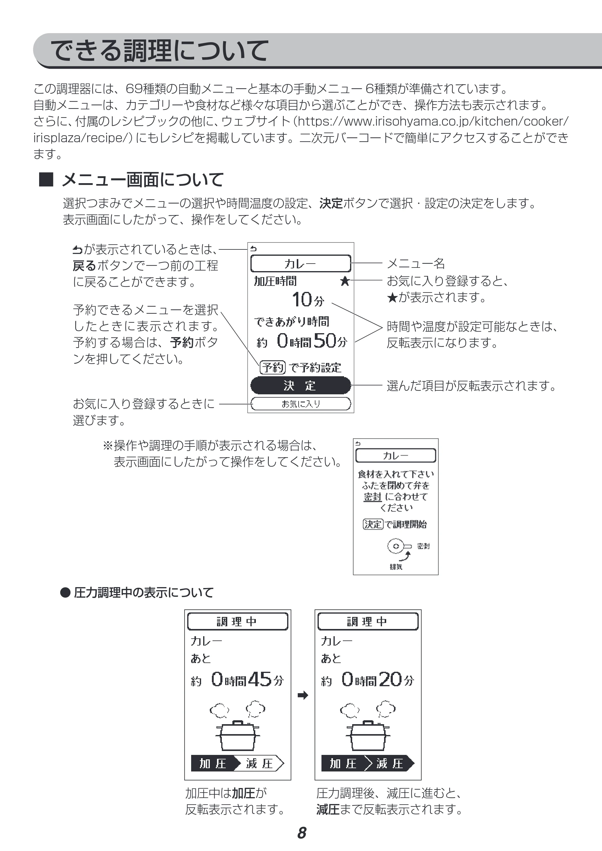 アイリスオーヤマ PMPC-MA2 取扱説明書 — できる調理について — 原本ページ — 8ページ