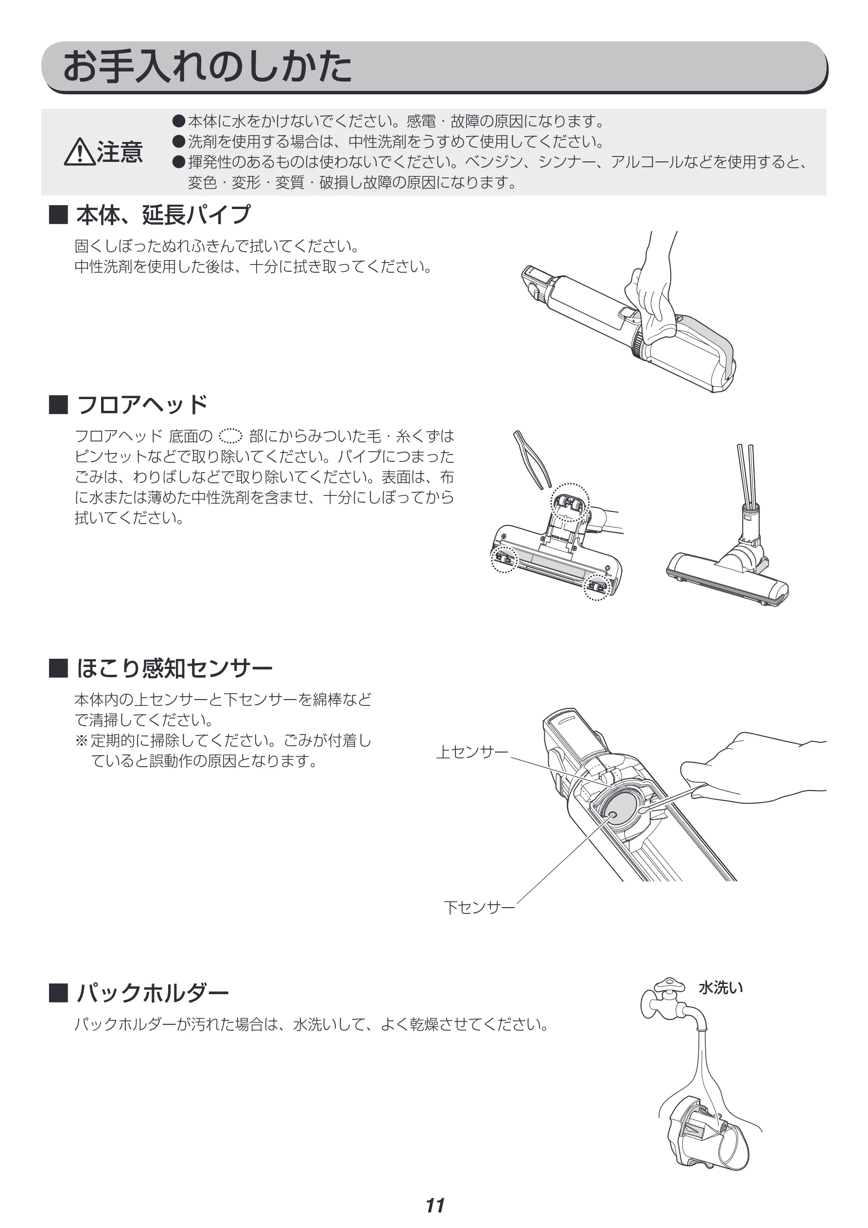 アイリスオーヤマ IC-SLDC4-WPG 取扱説明書 — お手入れのしかた — 図版 11-1 — 11ページ