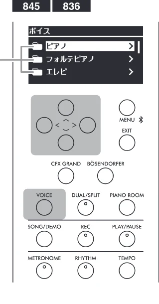 ヤマハ CLP-836 CLP-836 取扱説明書 — いろいろな楽器音(ボイス)で弾く — 図版 25-2 — 25ページ