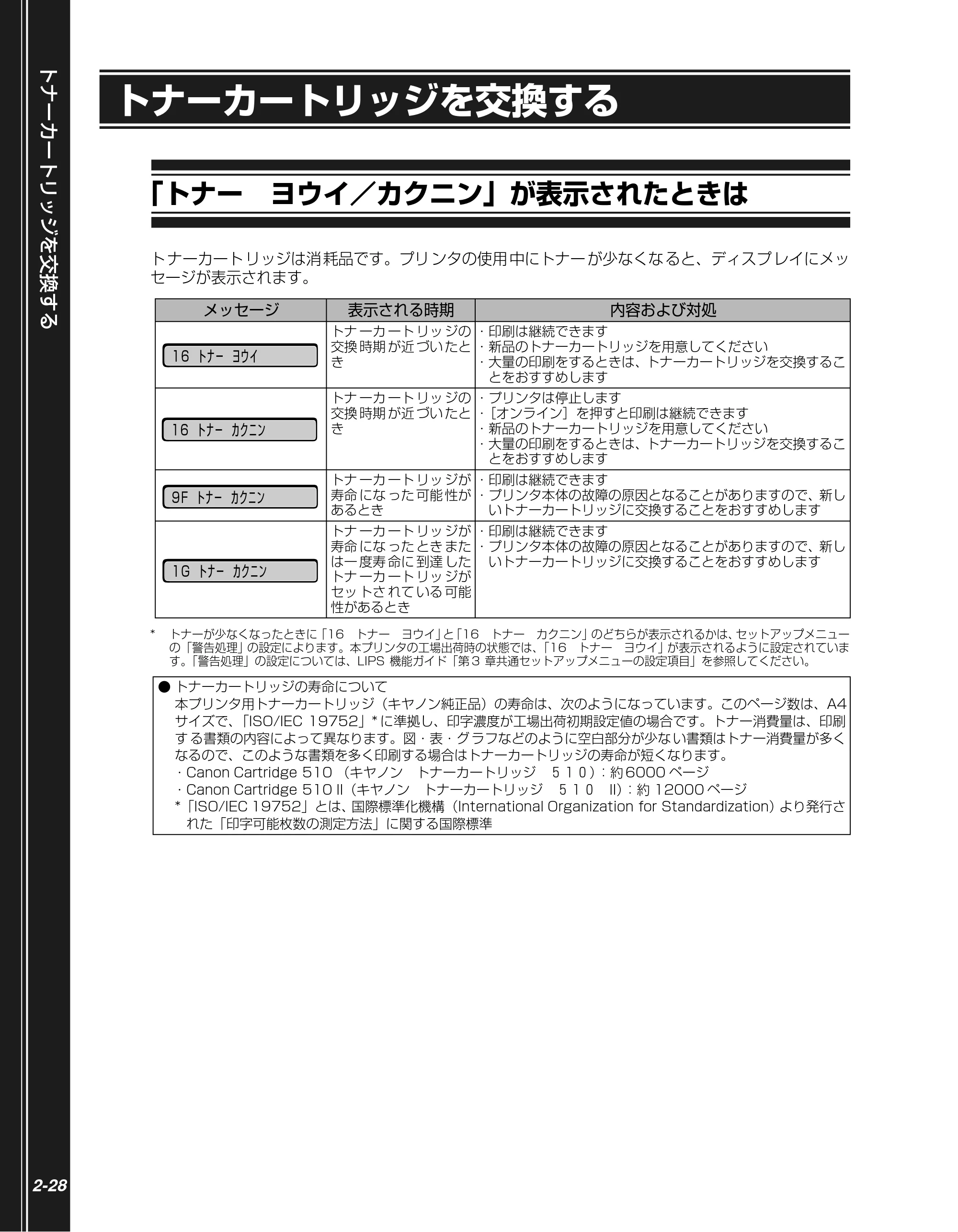 キヤノン LBP3410 かんたん操作ガイド 2009年12月18日更新 （PDF形式／3.55Mバイト） — トナーカートリッジを交換する — 原本ページ — 46ページ