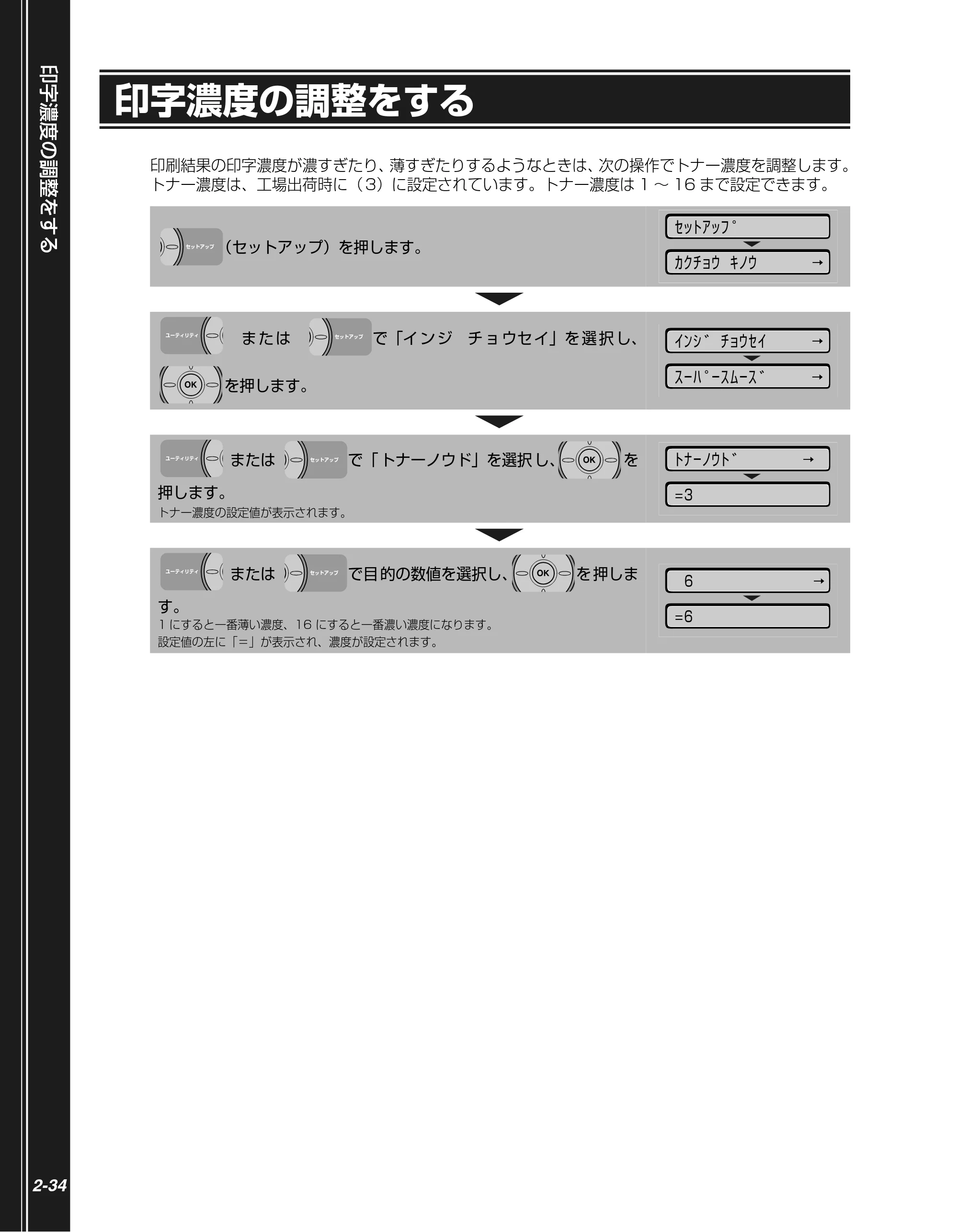 キヤノン LBP3410 かんたん操作ガイド 2009年12月18日更新 （PDF形式／3.55Mバイト） — 印字濃度の調整をする — 原本ページ — 52ページ
