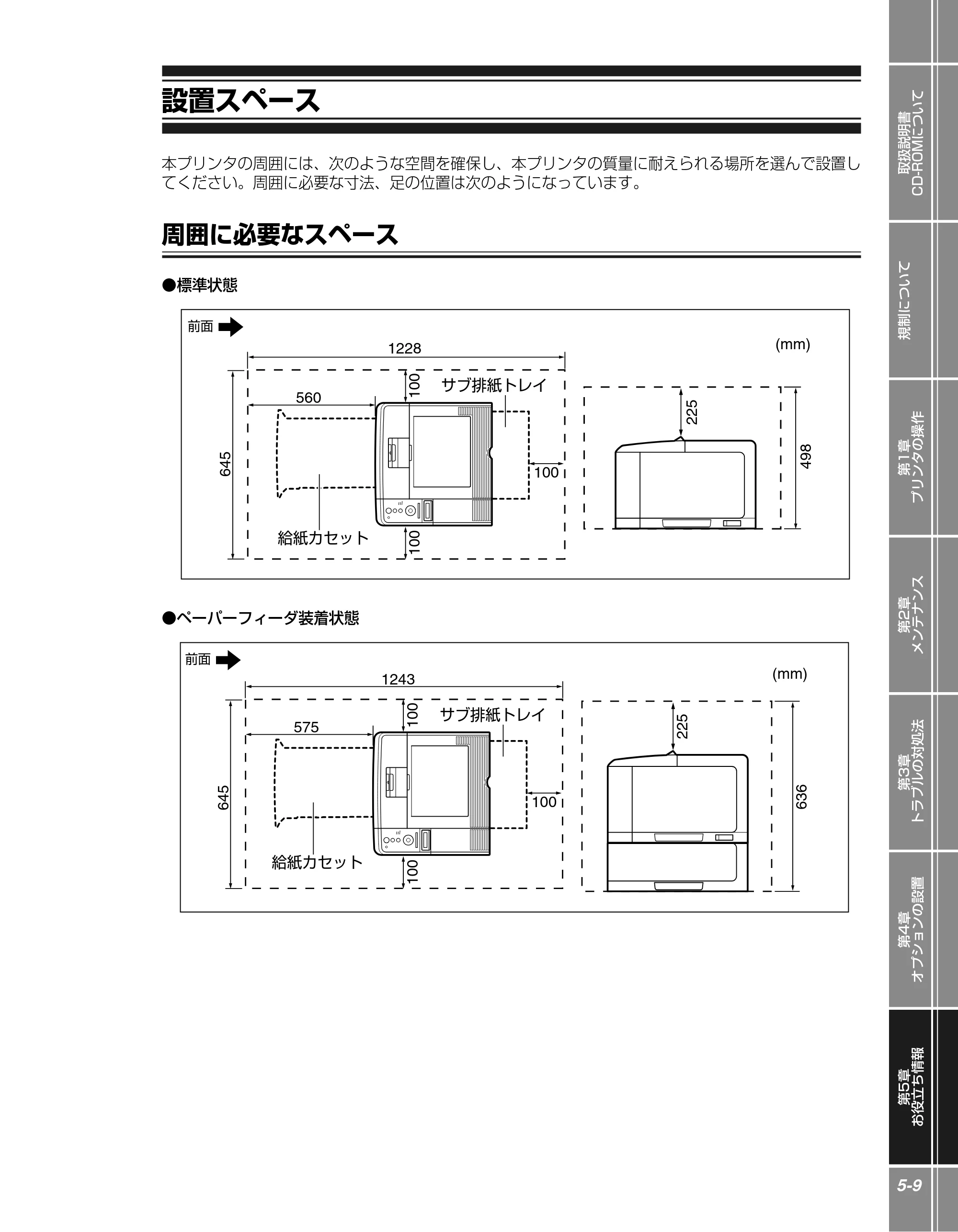 キヤノン LBP3410 かんたん操作ガイド 2009年12月18日更新 （PDF形式／3.55Mバイト） — 設置スペース — 原本ページ — 89ページ