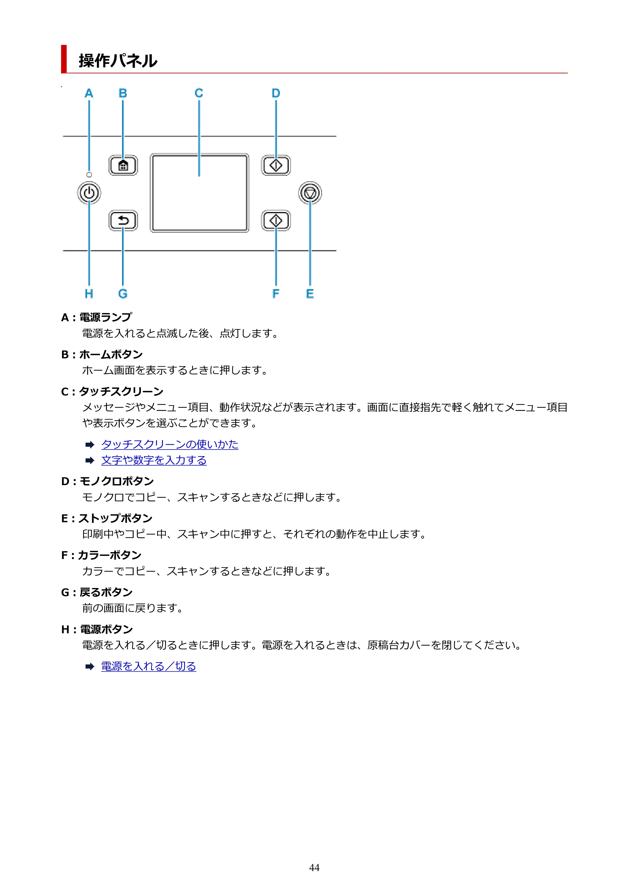 キヤノン PIXUS TS7630 オンラインマニュアル PDF版 2025年10月22日掲載（PDF：4.3MB） — 操作パネル — 原本ページ — 44ページ