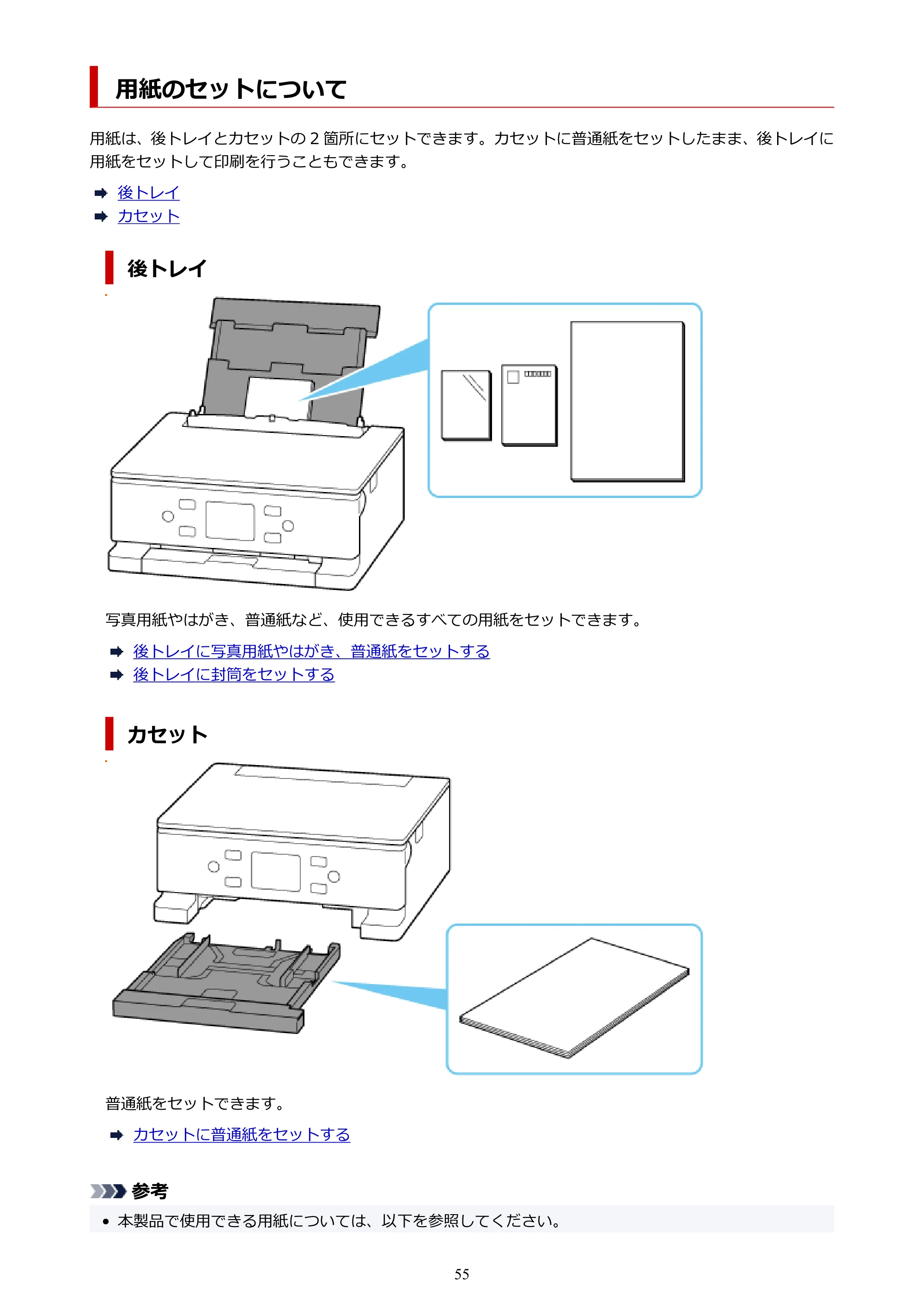 キヤノン PIXUS TS7630 オンラインマニュアル PDF版 2025年10月22日掲載（PDF：4.3MB） — 用紙のセットについて — 原本ページ — 55ページ