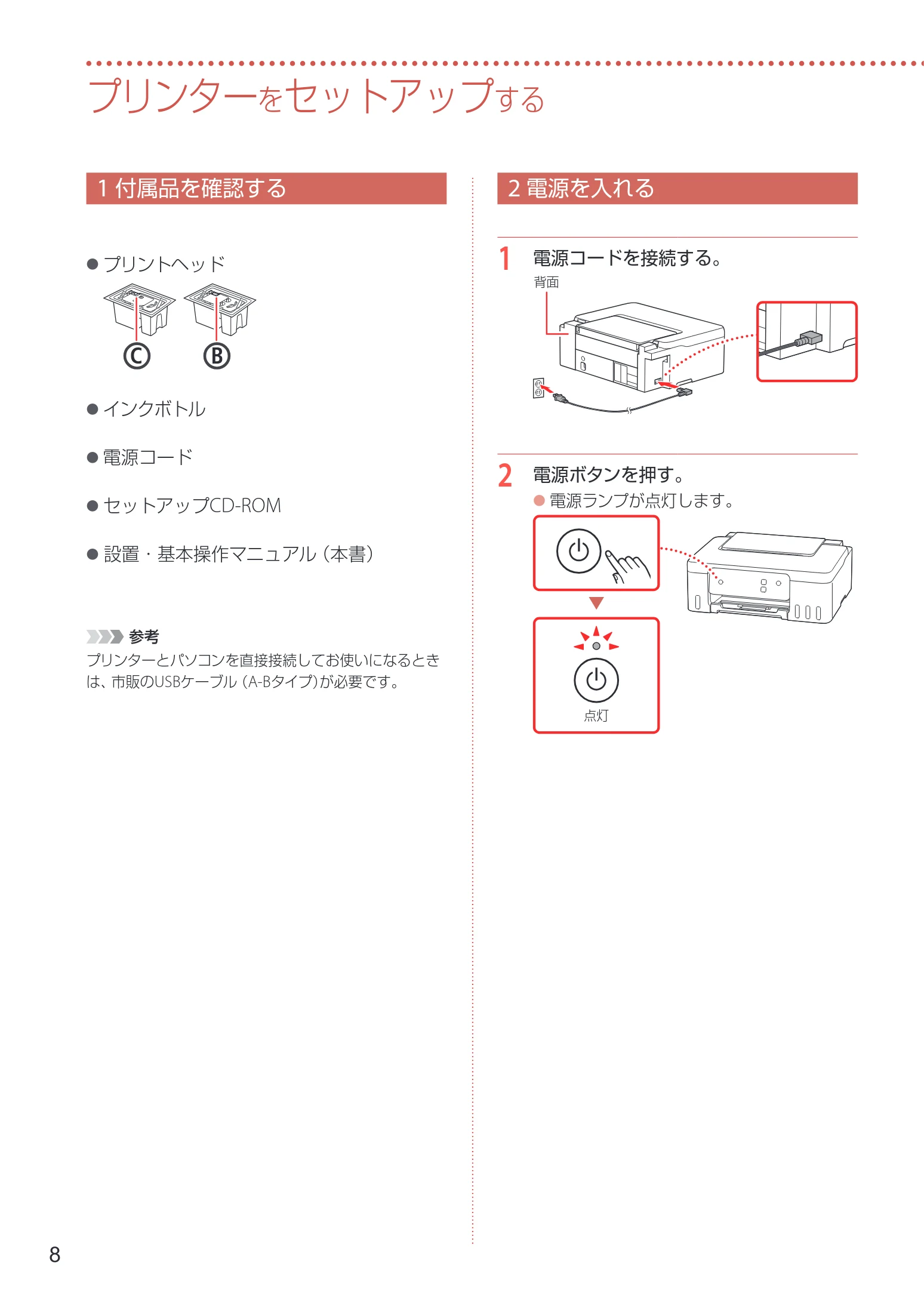 キヤノン G1330 設置・基本操作マニュアル 2022年11月10日掲載(PDF:4.98MB) — プリンターをセットアップする — 図版 10-1 — 10ページ