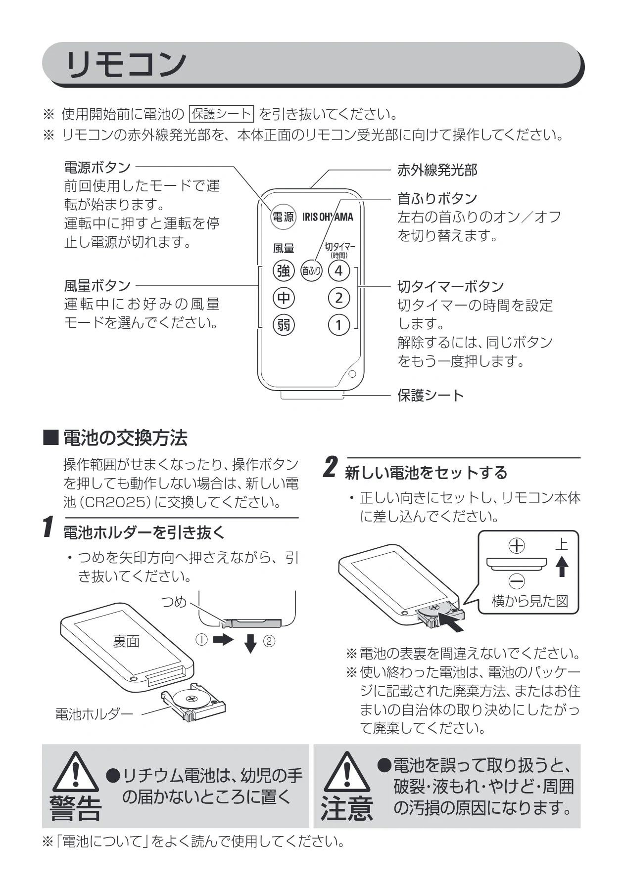アイリスオーヤマ KCF-MKC151 取扱説明書 — リモコン — 図版 9-1 — 9ページ