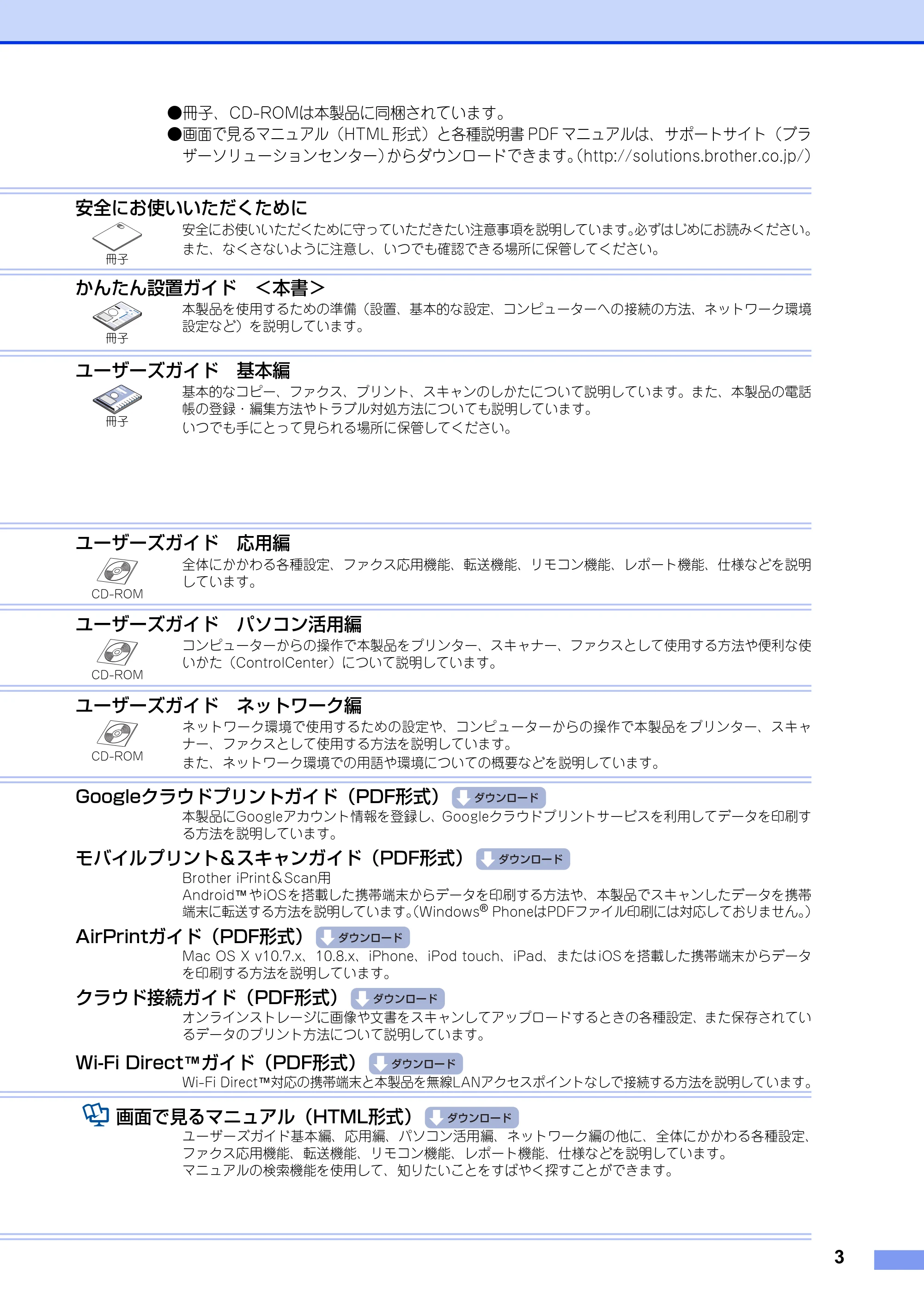 ブラザー MFC-9340CDW かんたん設置ガイド — 原本ページ — 3ページ