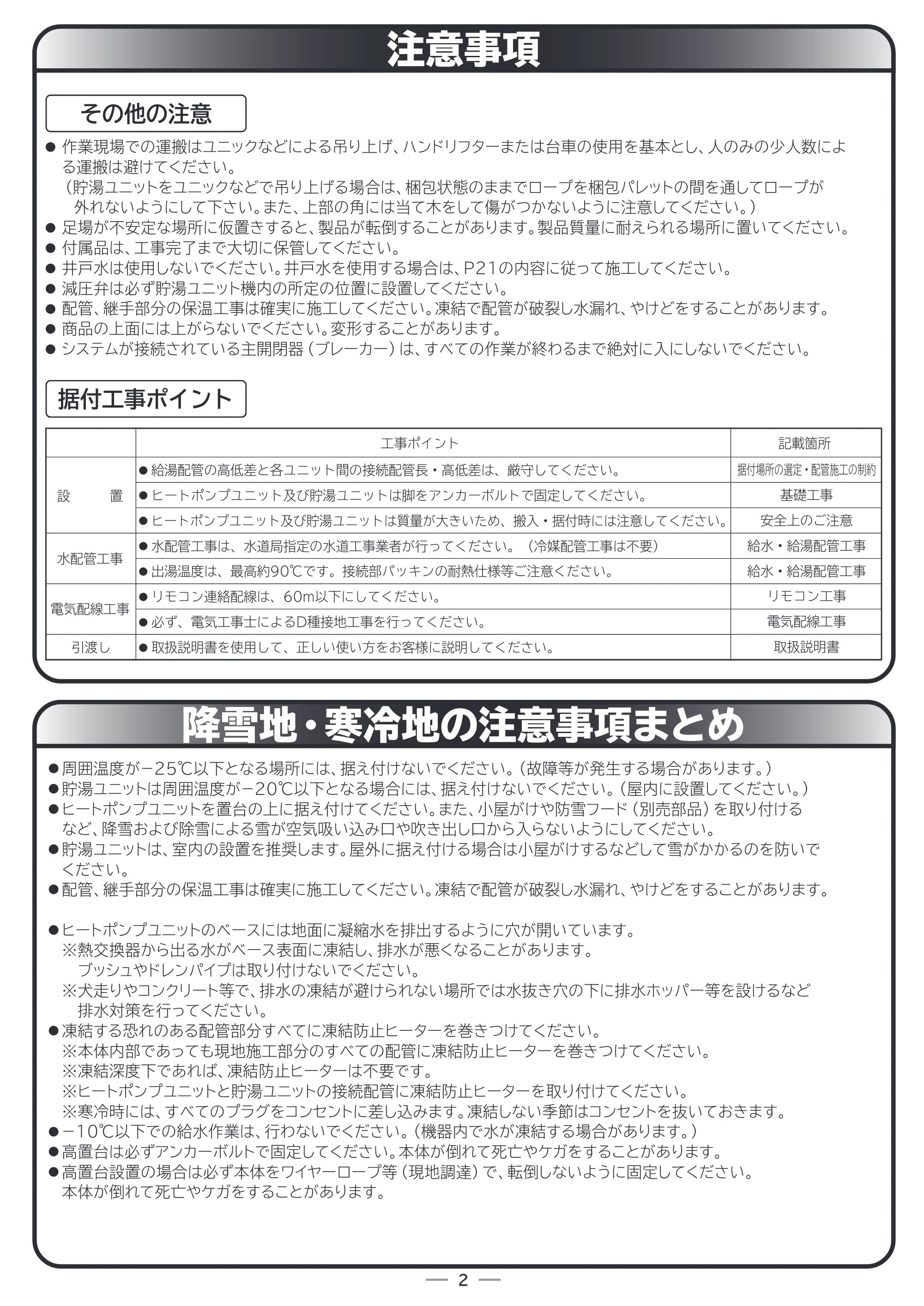 日立 RHK-15CDK 据付説明書 — 注意事項 — 原本ページ — 2ページ