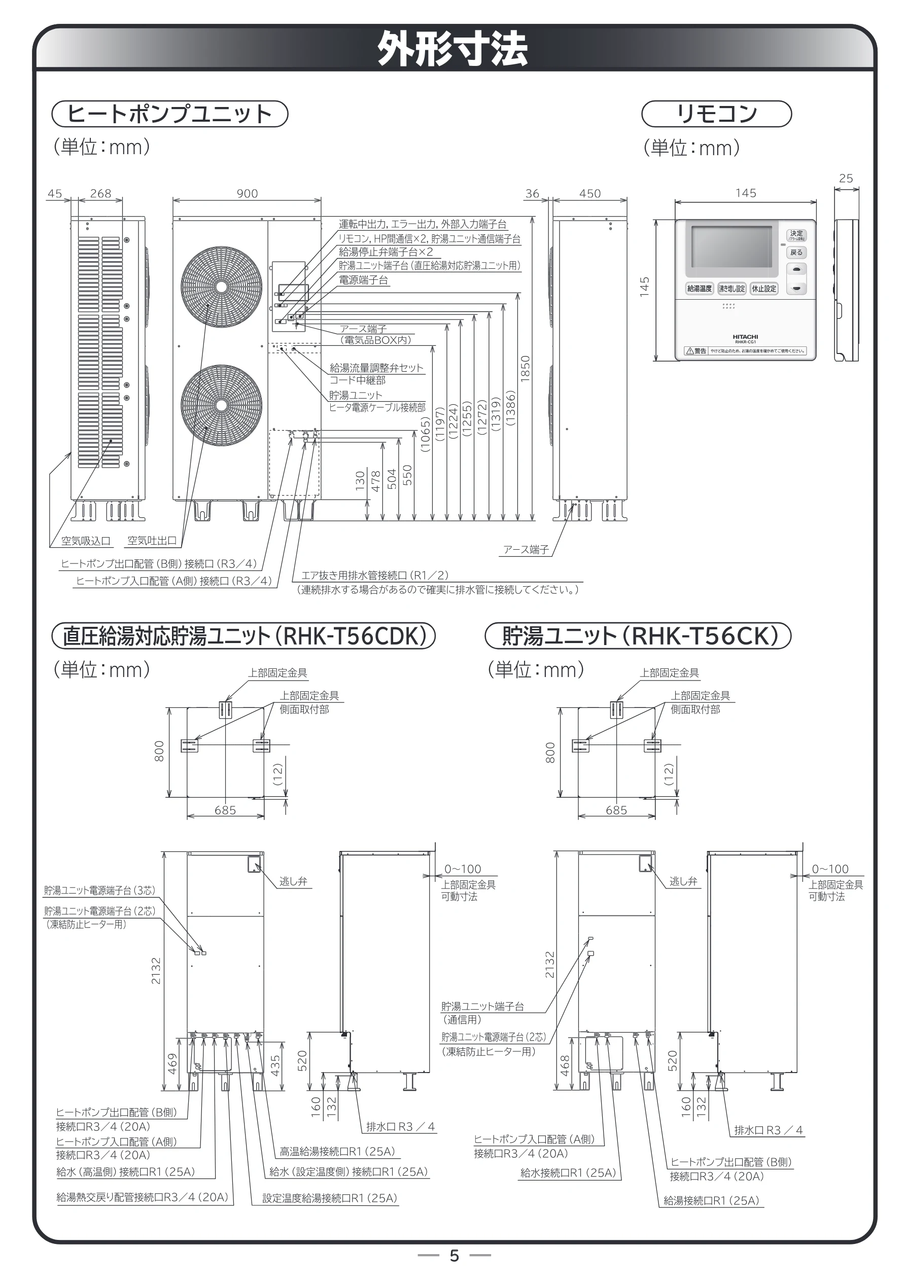 日立 RHK-15CDK 据付説明書 — 外形寸法 — 図版 5-1 — 5ページ
