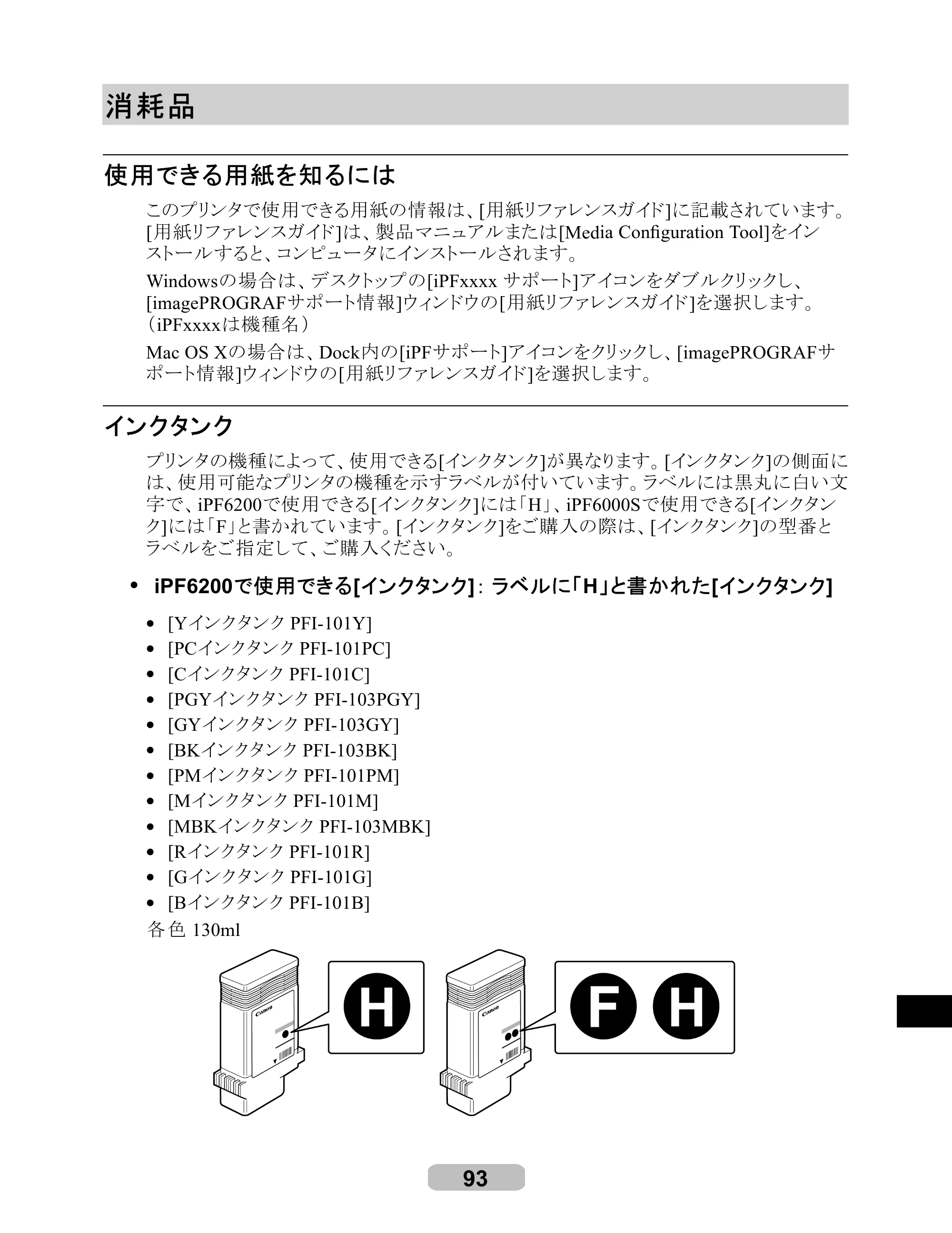 キヤノン iPF6000S/6200 リファレンスガイド （PDF形式／5.73Mバイト） — 消耗品 — 原本ページ — 93ページ