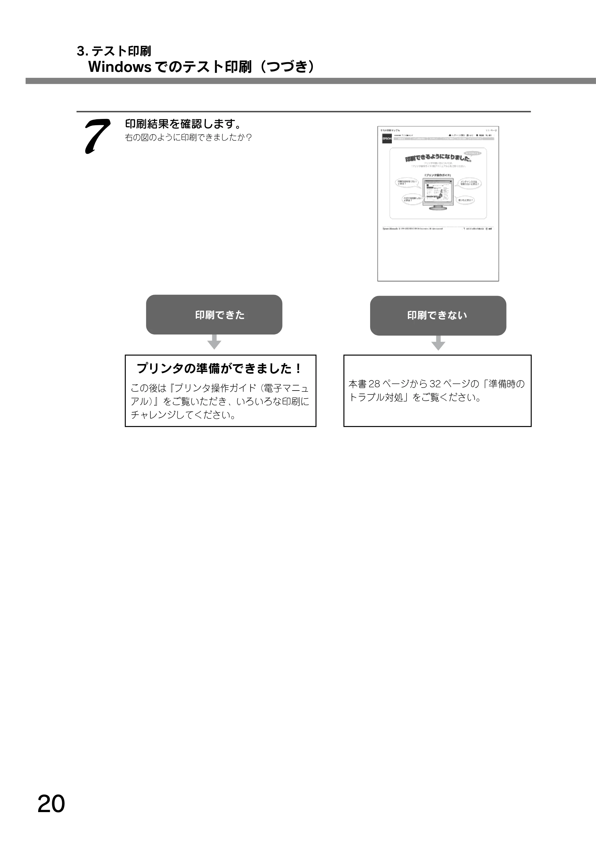 エプソン CL-760 プリンタ準備ガイド — 3. テスト印刷 Windows でのテスト印刷(つづき) — 原本ページ — 22ページ