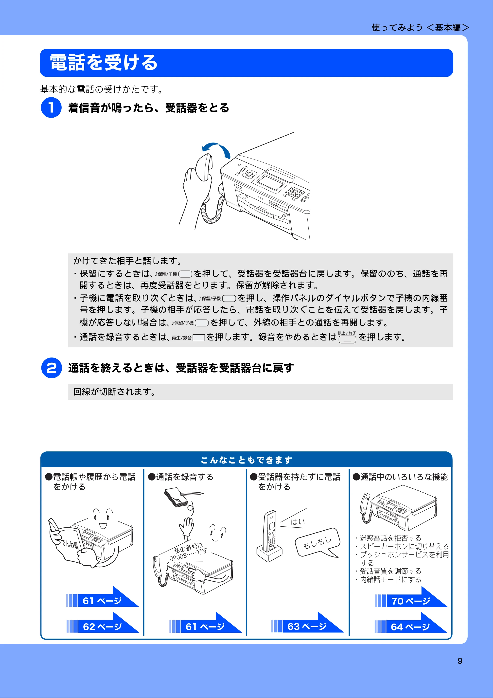 ブラザー MFC-J705D / MFC-J705DW ユーザーズガイド ~基本編~ — 電話を受ける — 原本ページ — 11ページ