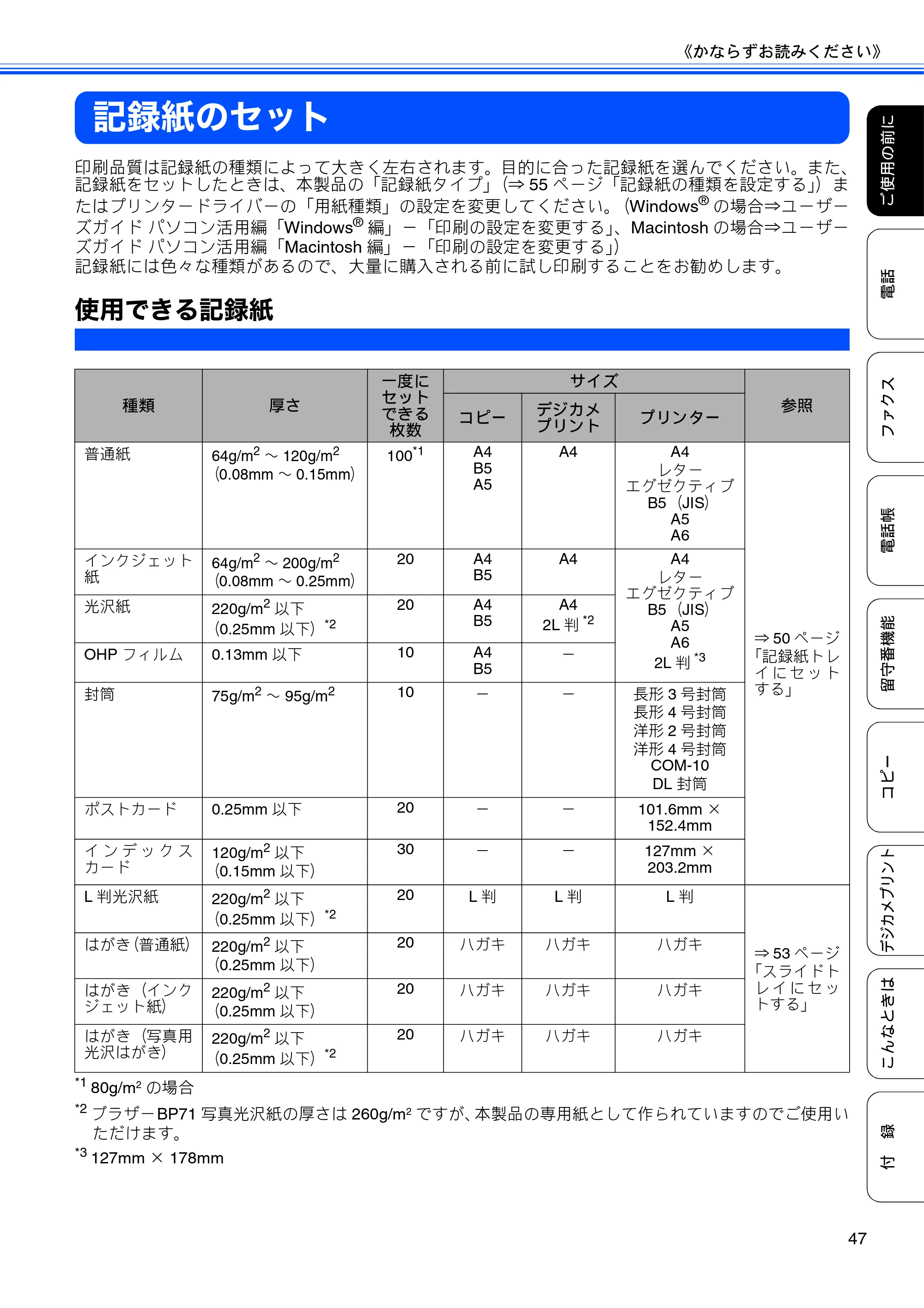 ブラザー MFC-J705D / MFC-J705DW ユーザーズガイド ~基本編~ — 記録紙のセット — 原本ページ — 49ページ