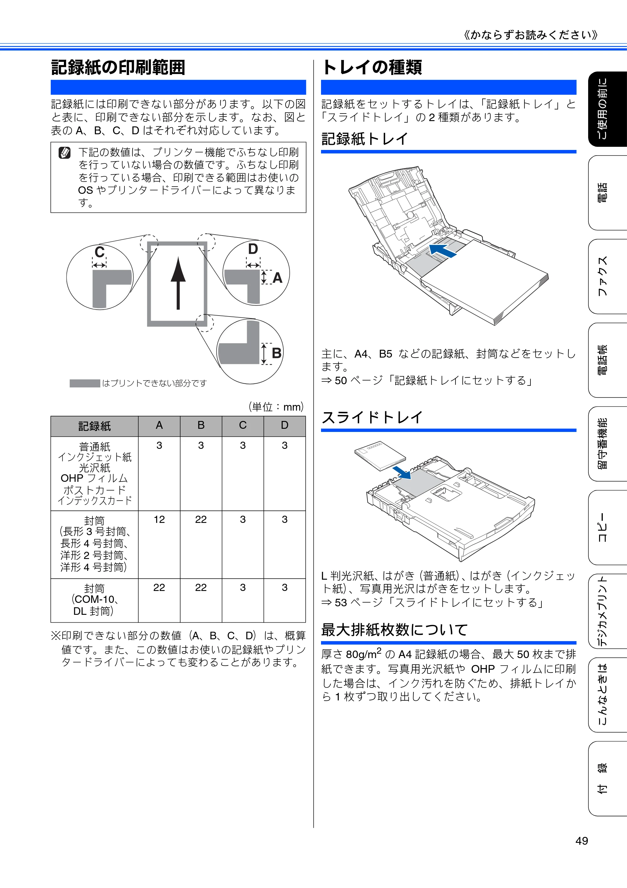 ブラザー MFC-J705D / MFC-J705DW ユーザーズガイド ~基本編~ — 記録紙の印刷範囲 — 原本ページ — 51ページ