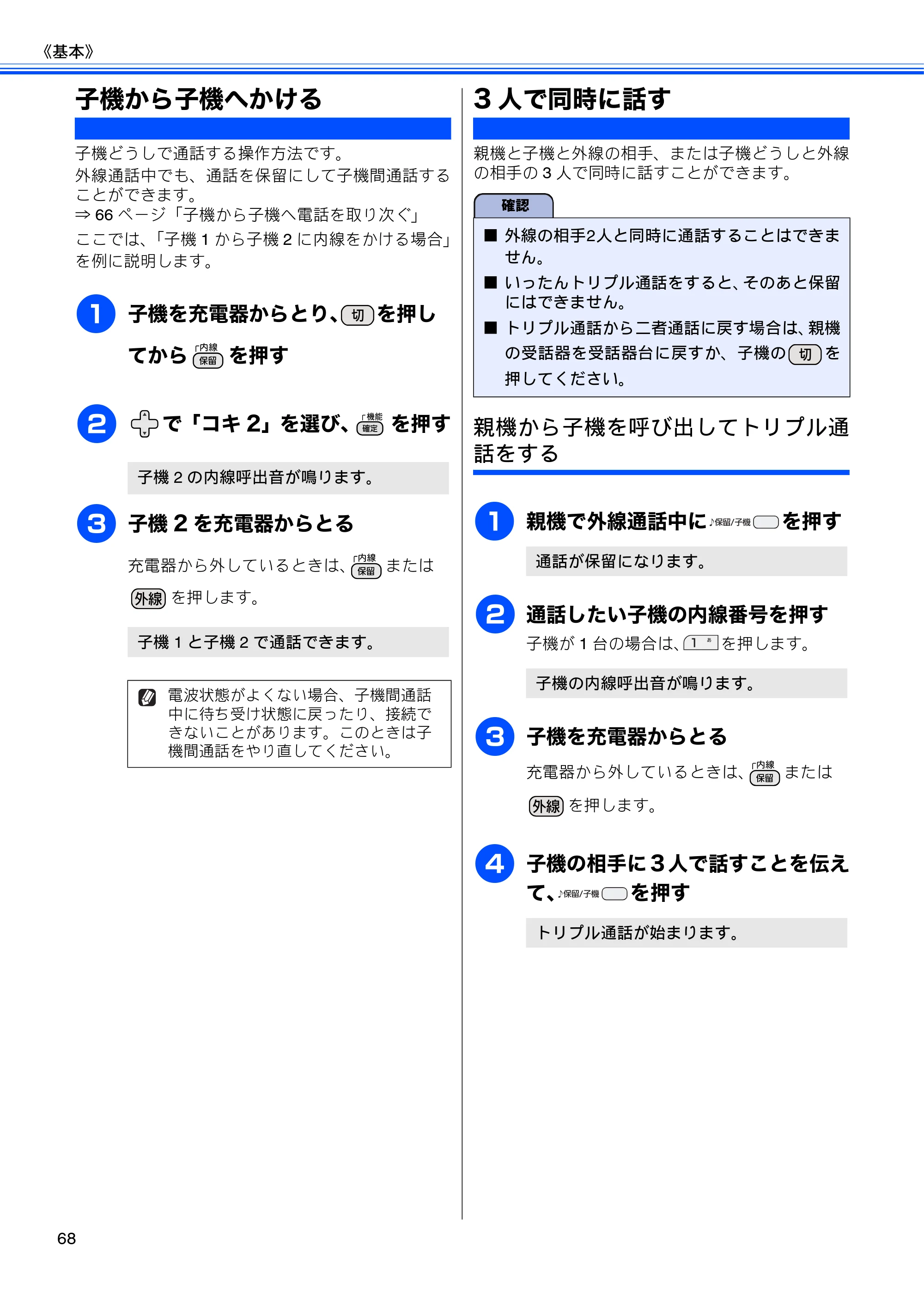 ブラザー MFC-J705D / MFC-J705DW ユーザーズガイド ～基本編～ — 子機から子機へかける — 原本ページ — 70ページ