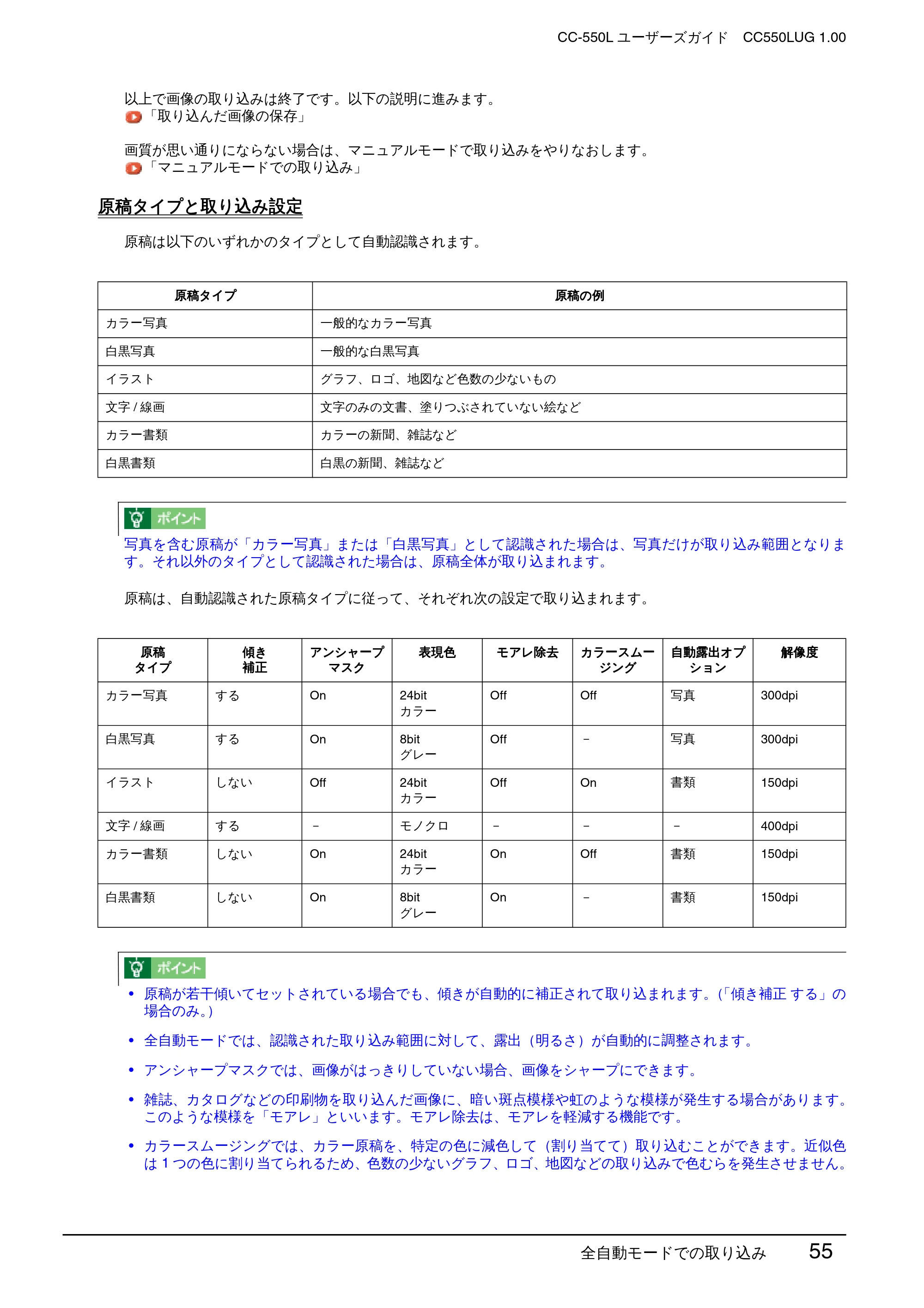 エプソン CC-550L ユーザーズガイド(Macintosh版) — 原稿タイプと取り込み設定 — 原本ページ — 55ページ