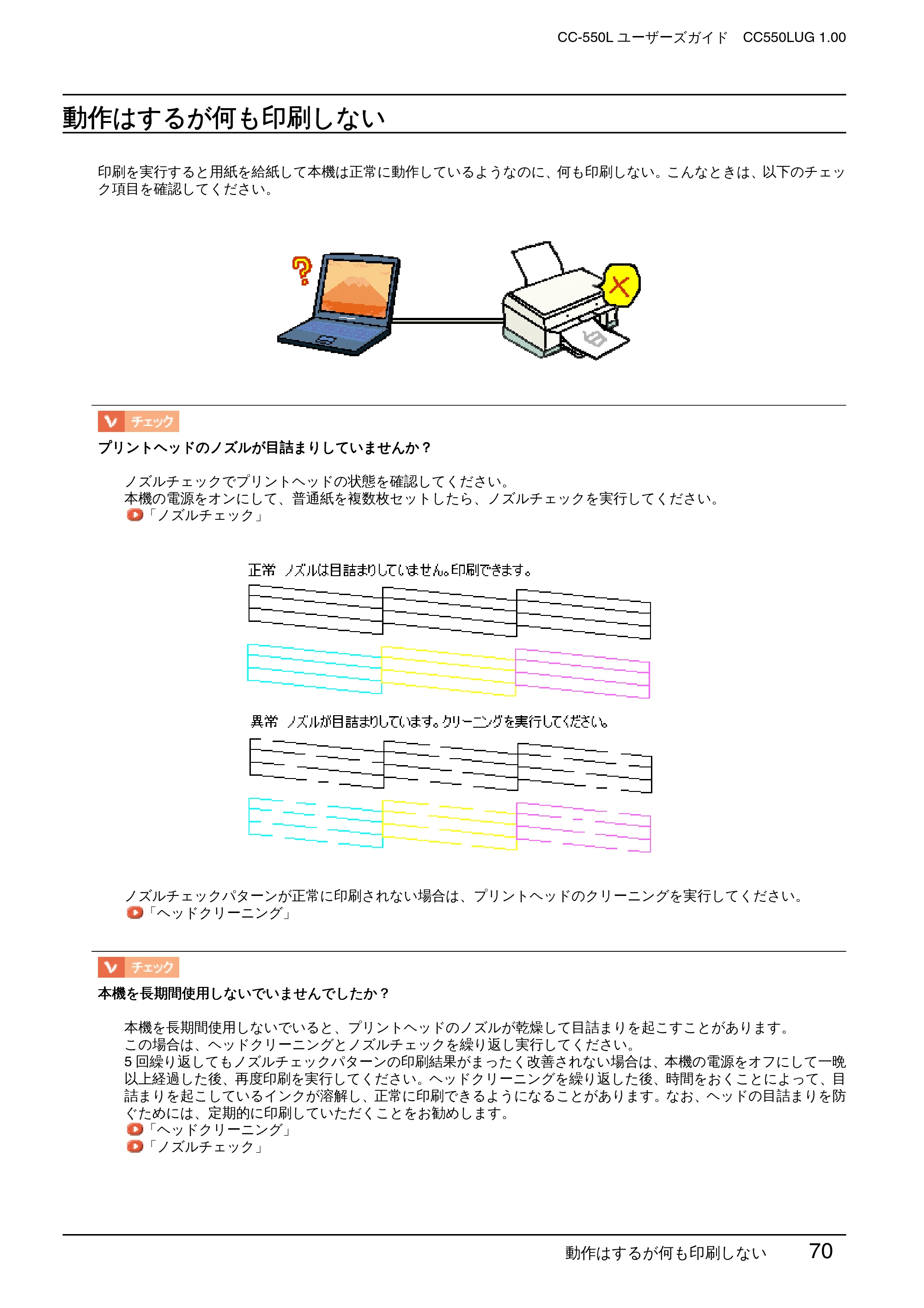 エプソン CC-550L ユーザーズガイド(Macintosh版) — 動作はするが何も印刷しない — 原本ページ — 70ページ