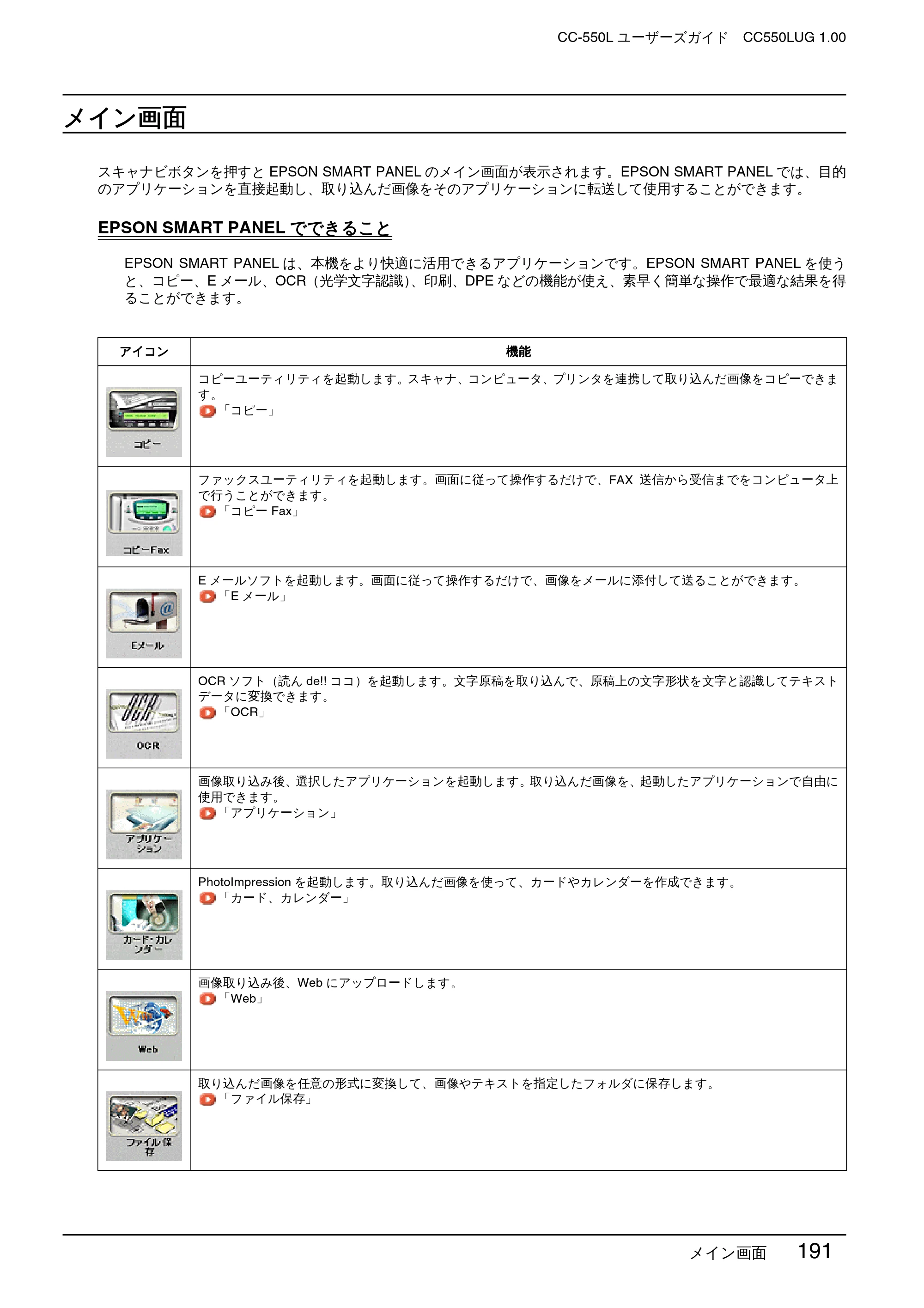 エプソン CC-550L ユーザーズガイド(Macintosh版) — メイン画面 — 原本ページ — 191ページ
